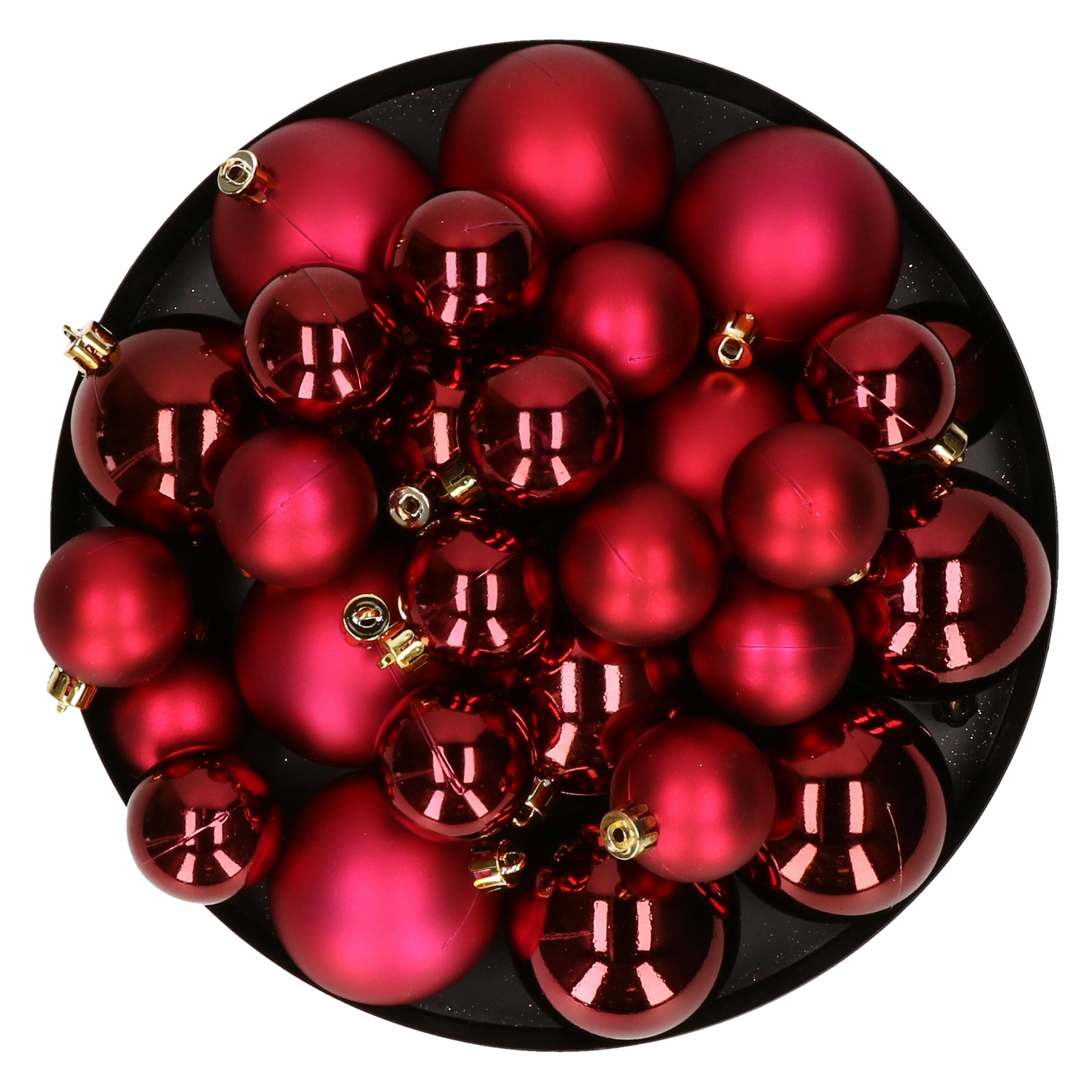 Kerstversiering kunststof kerstballen donkerrood 6-8-10 cm pakket van 22x stuks