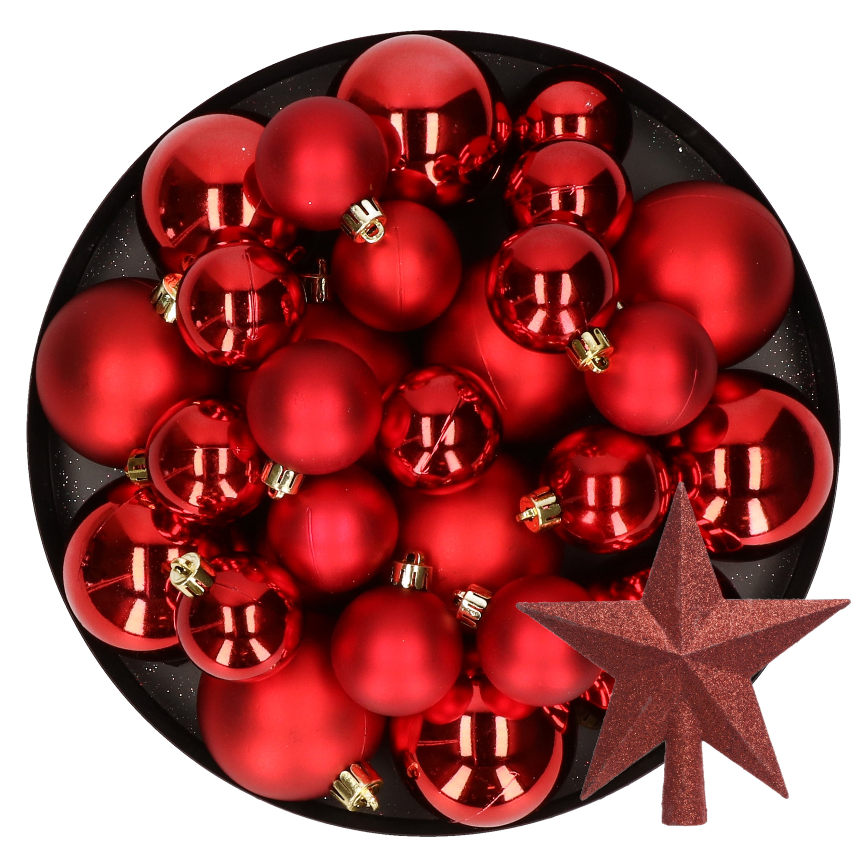 Kerstversiering kunststof kerstballen met piek rood 6-8-10 cm pakket van 45x stuks