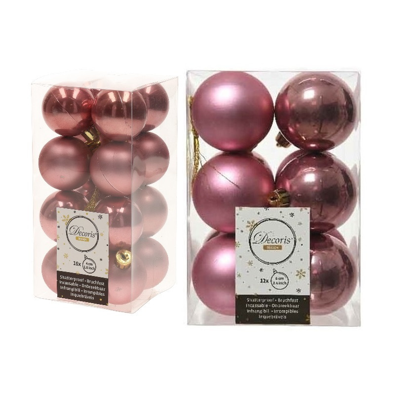 Kerstversiering kunststof kerstballen oud roze 4-6 cm pakket van 40x stuks