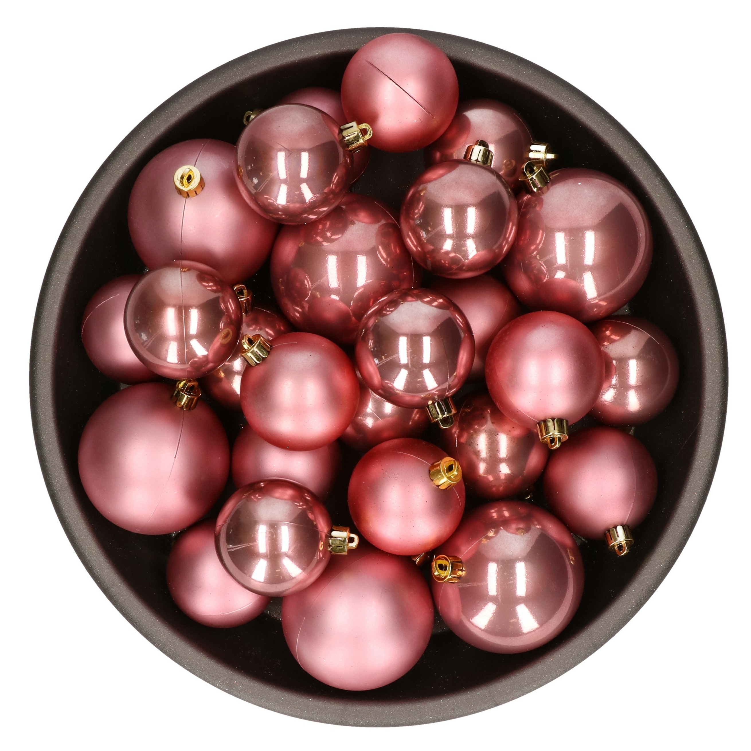 Kerstversiering kunststof kerstballen oud roze 6-8-10 cm pakket van 22x stuks