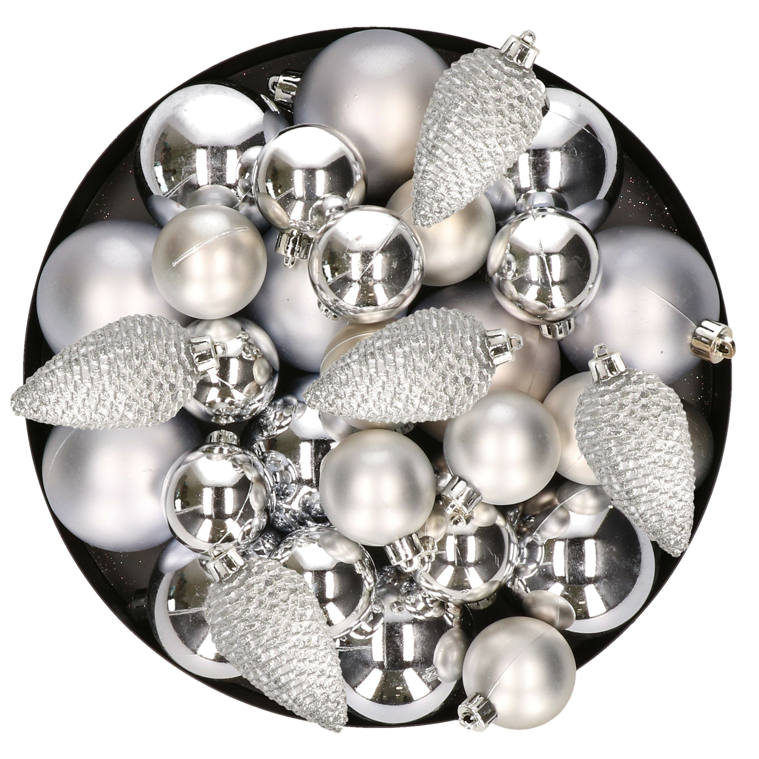Kerstversiering kunststof kerstballen zilver 6-8-10 cm pakket van 50x stuks