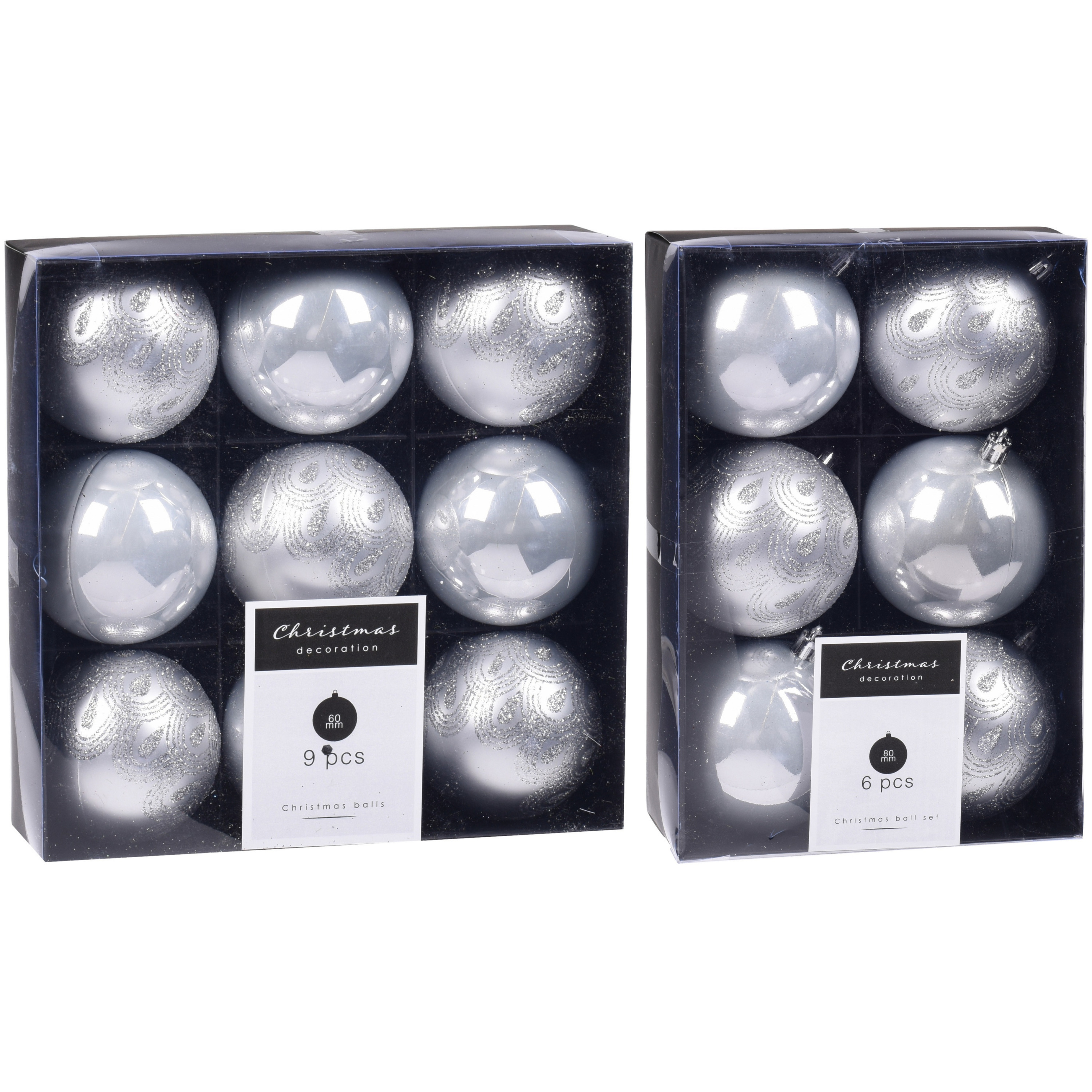 Kerstversiering kunststof kerstballen zilver 6 en 8 cm pakket van 30x stuks