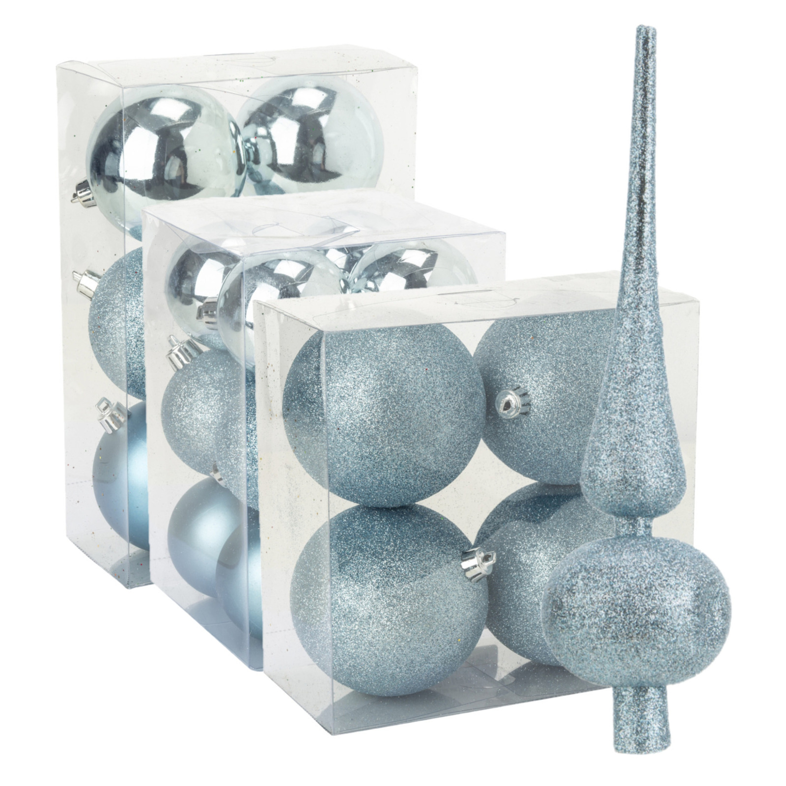 Kerstversiering set kerstballen met piek ijsblauw 6 8 10 cm pakket van 40x stuks