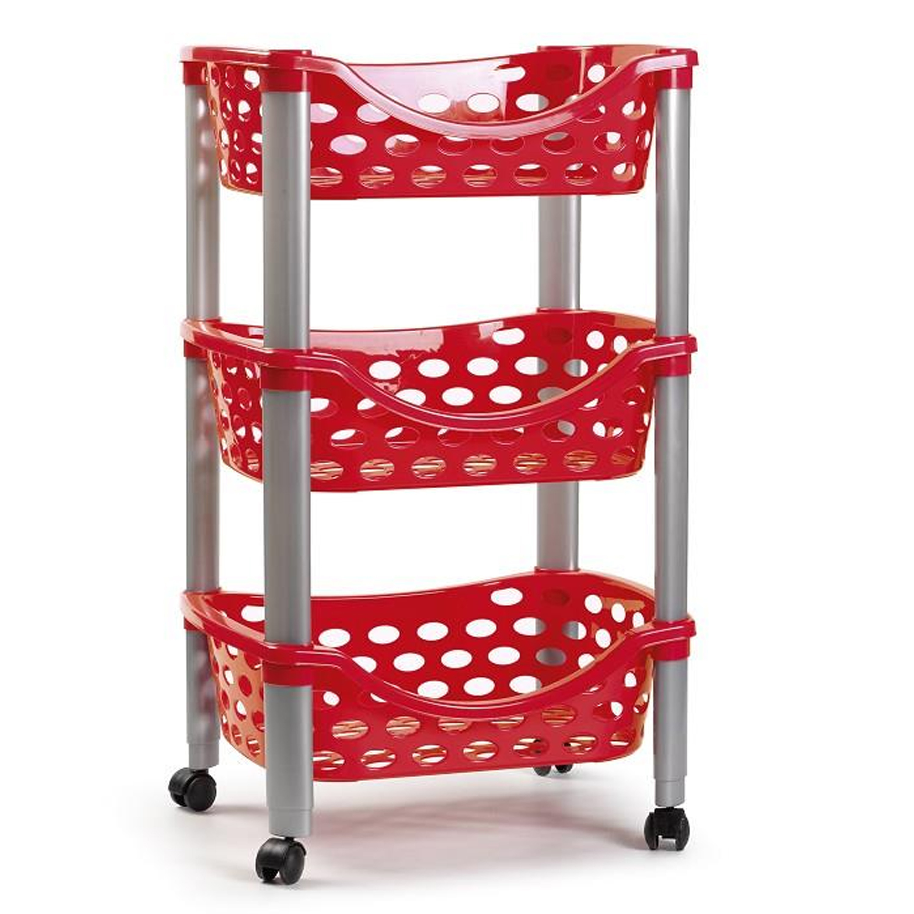 Keukentrolley/roltafel 3 laags kunststof rood 40 65 cm - Badkamer kasten/trolleys - Bellatio warenhuis