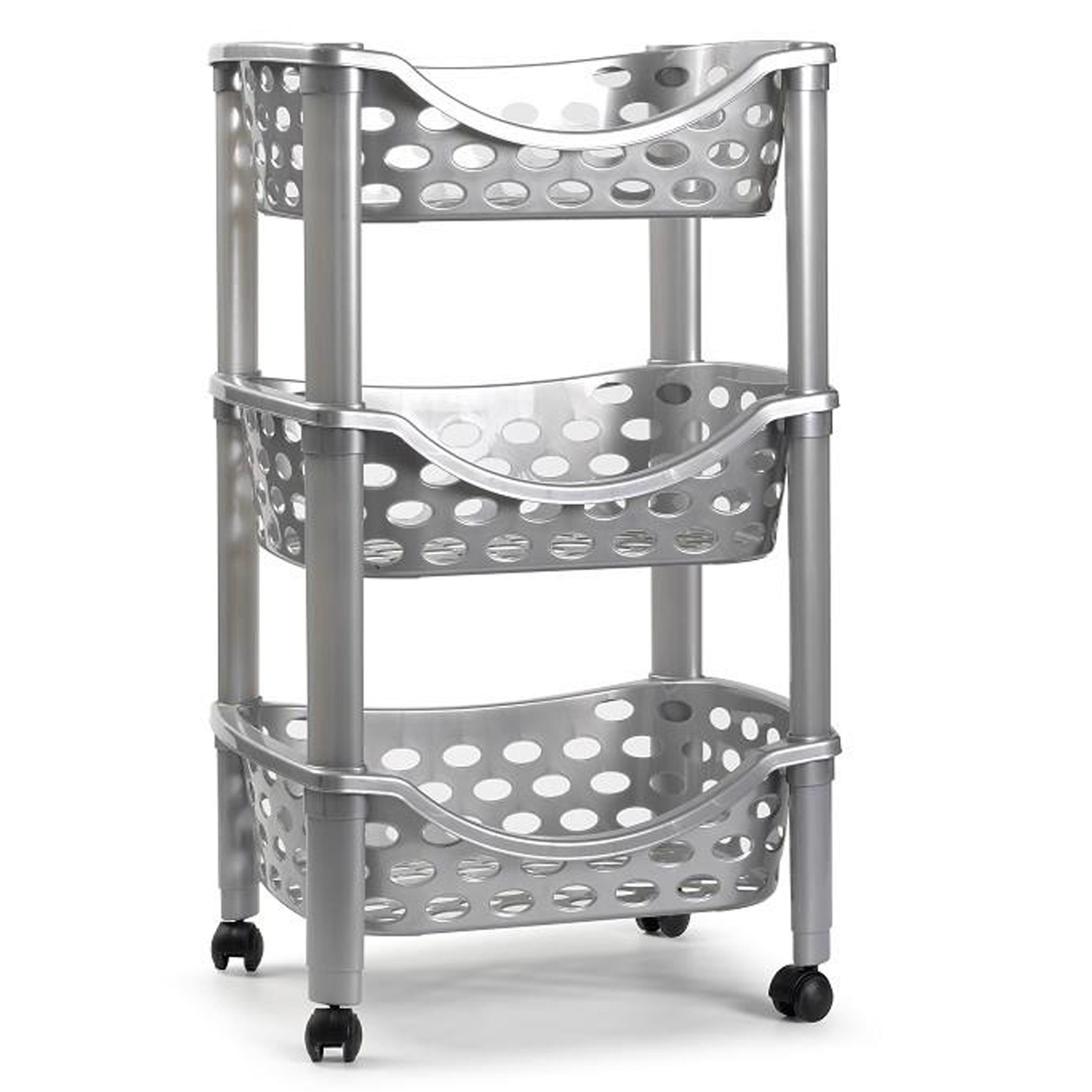 Keukentrolley-roltafel 3 laags kunststof zilver 40 x 65 cm