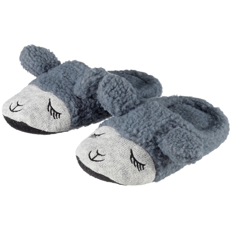Kinder dieren pantoffels-sloffen lama-alpaca grijs slippers