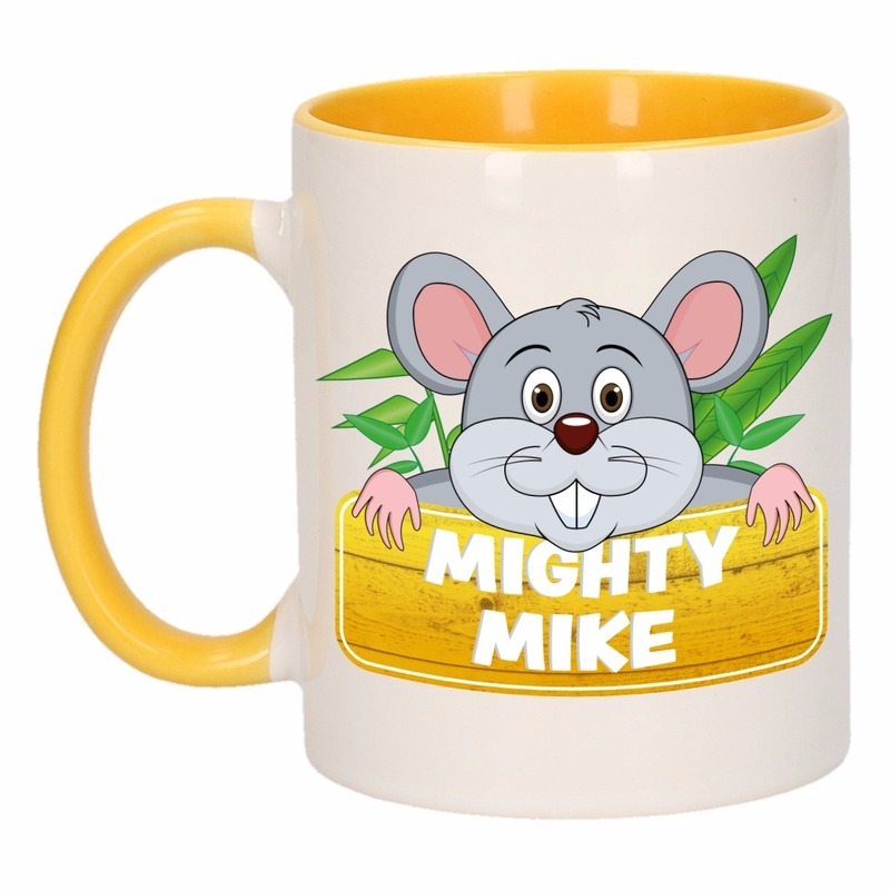 Kinder muizen mok-beker Mighty Mike geel-wit 300 ml