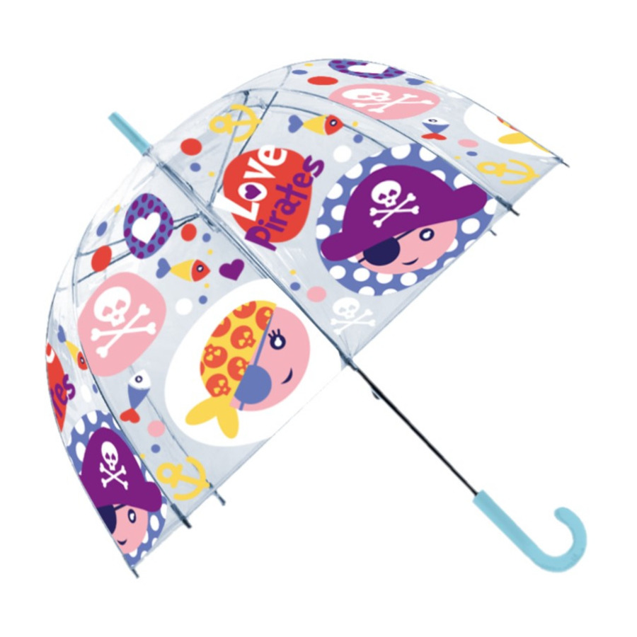 Kinder paraplu transparant Love Pirates 48 cm