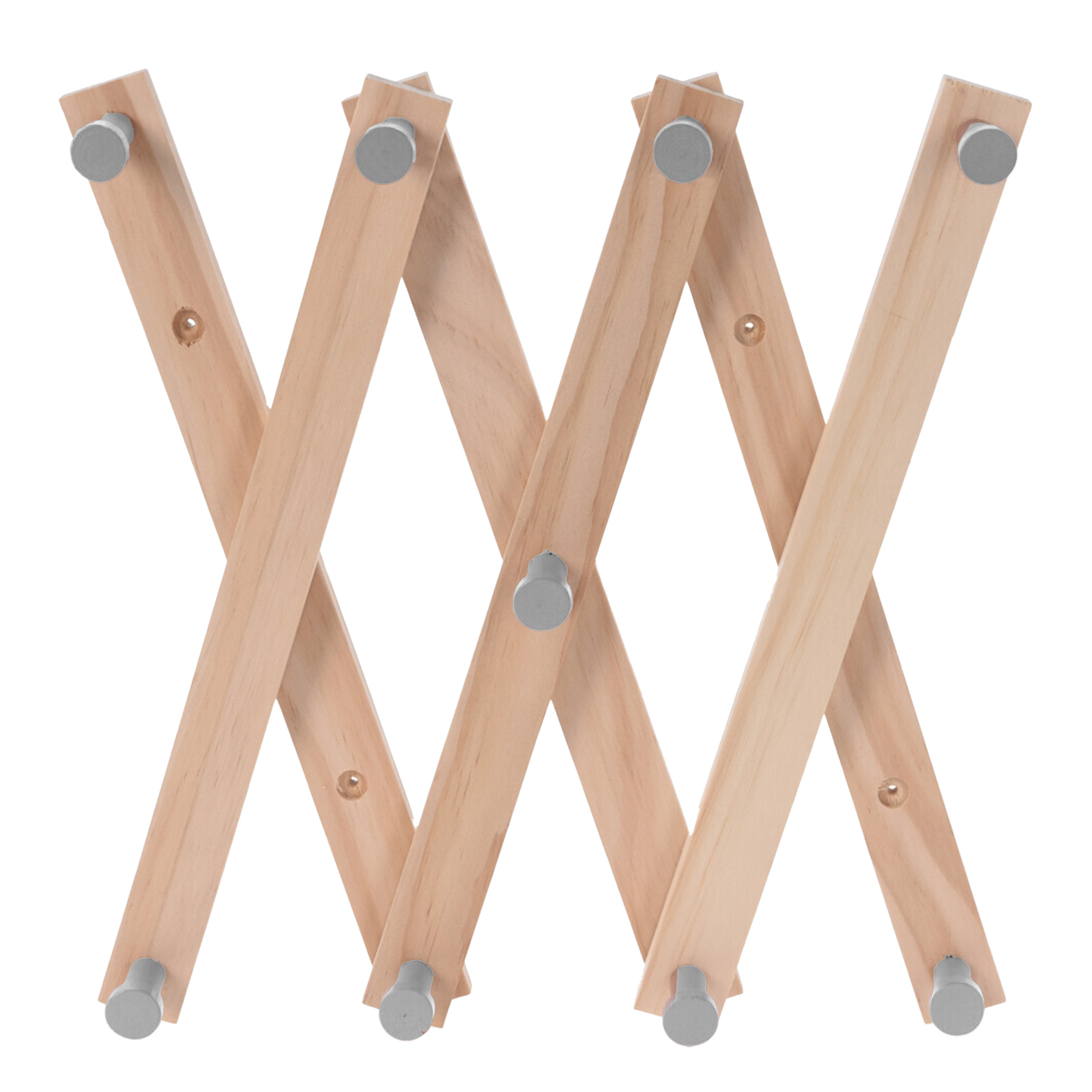 Kinderkamer deurhanger-kapstok verstelbaar 9 grijze haakjes hout 60 x 12 cm