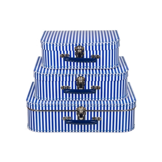 Kinderkoffertje blauw met witte strepen 30 cm