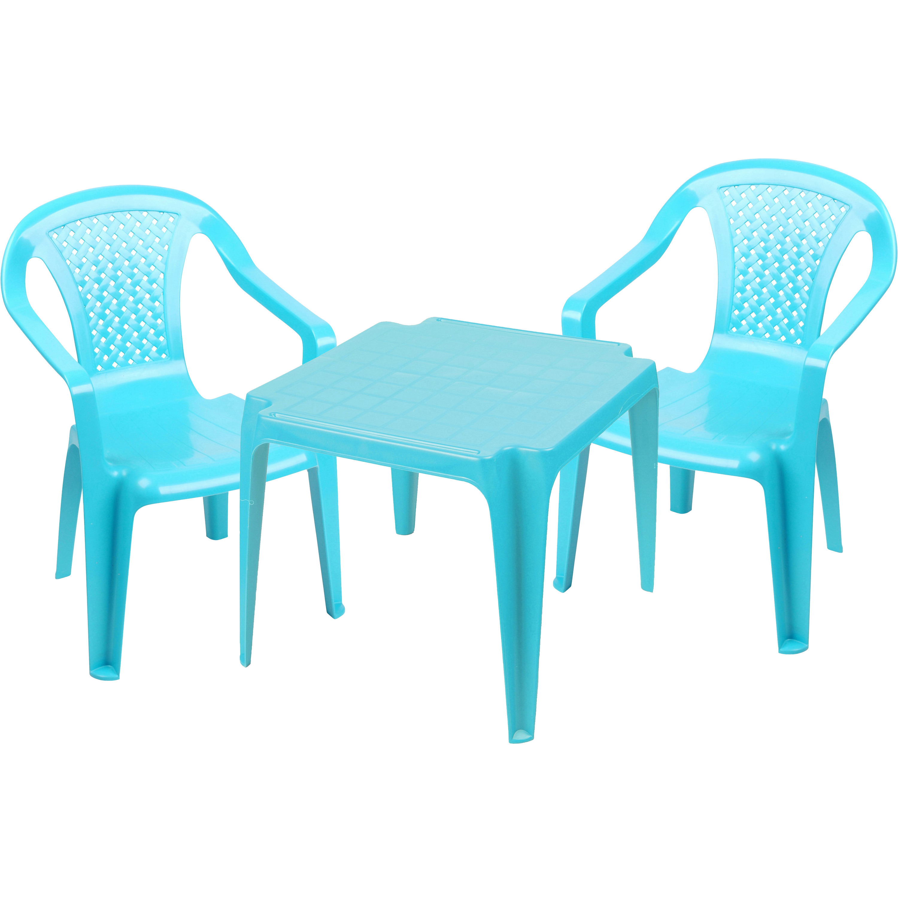 Kinderstoelen 2x met tafeltje set buiten-binnen blauw kunststof