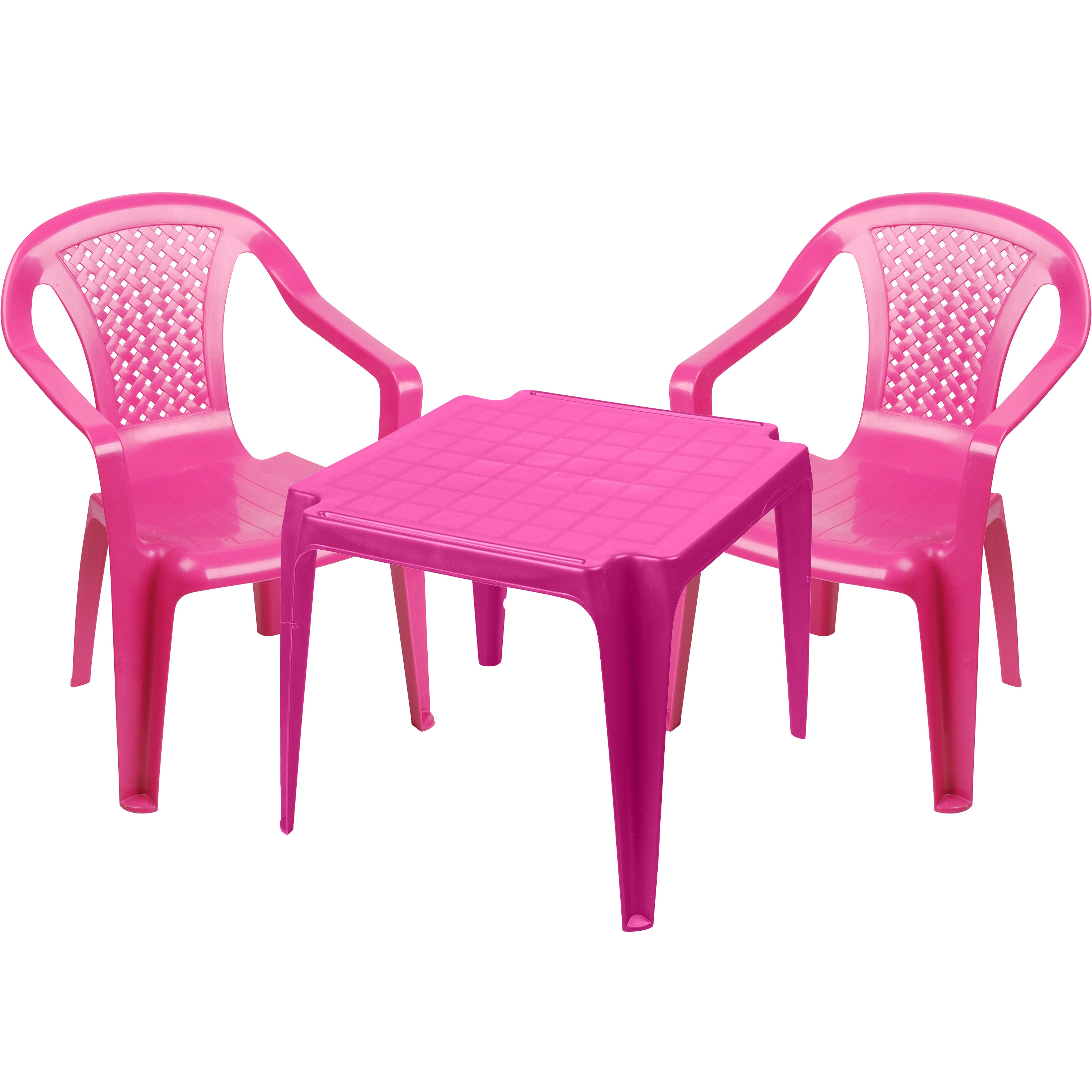 Kinderstoelen 2x met tafeltje set buiten-binnen roze kunststof