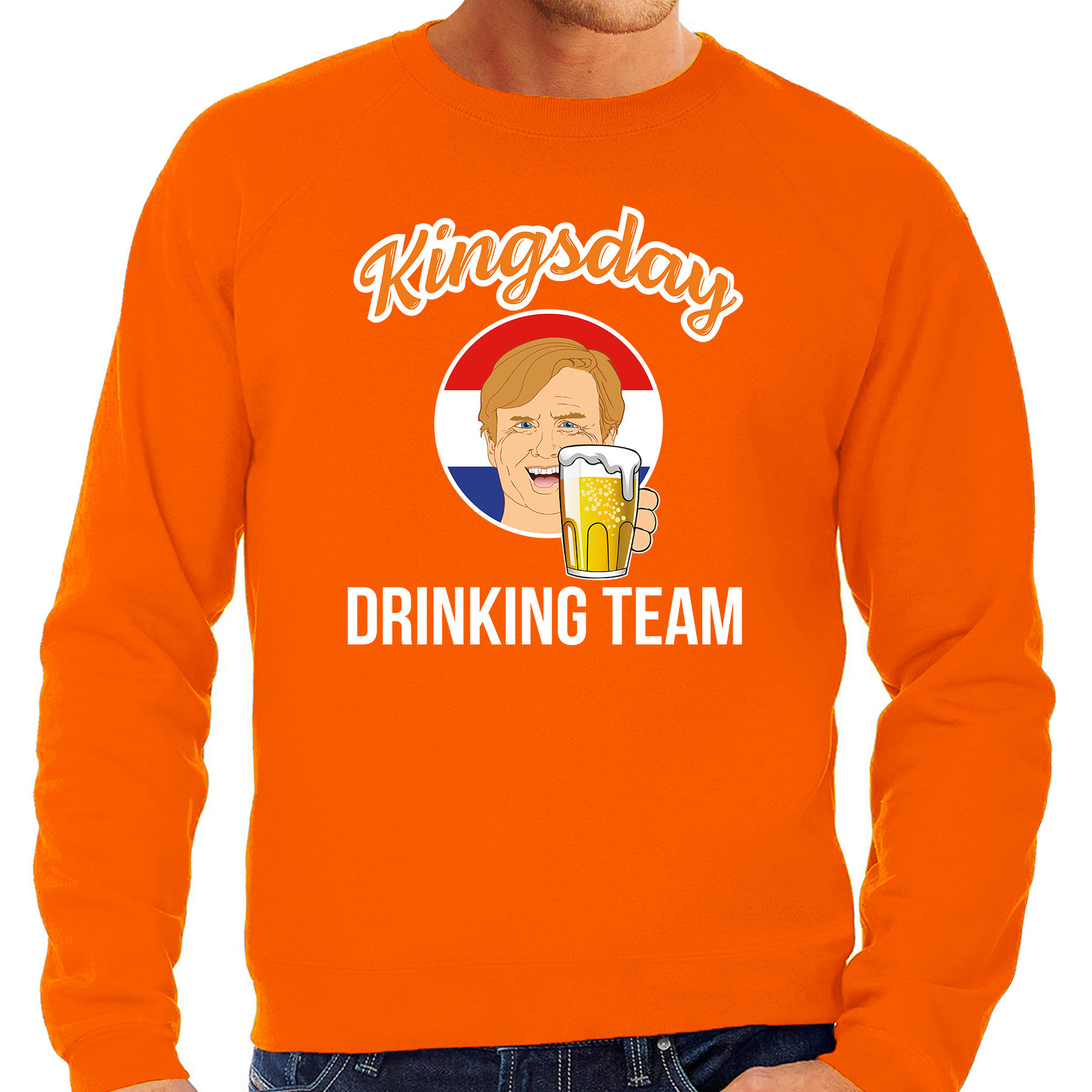 Kingsday drinking team sweater oranje voor heren Koningsdag truien