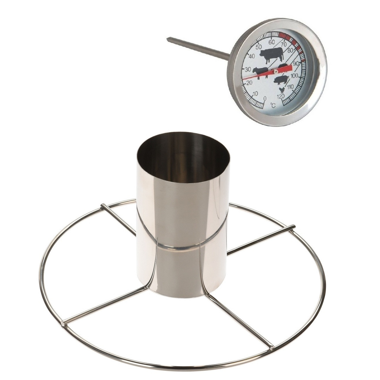 Kiprooster-kippengrill voor de barbecue-BBQ-oven RVS 20 cm met vleesthermometer-braadthermometer