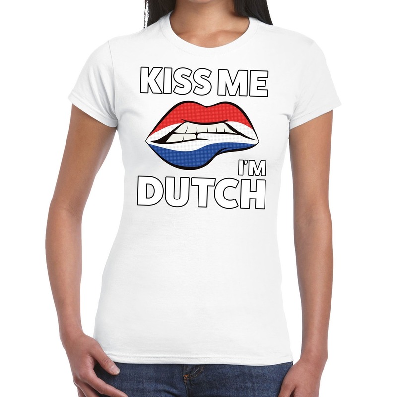 Kiss me I am Dutch t-shirt wit dames
