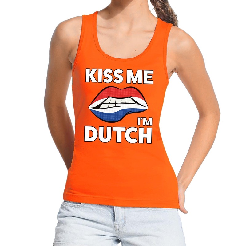 Kiss me I am Dutch tanktop-mouwloos shirt oranje dames