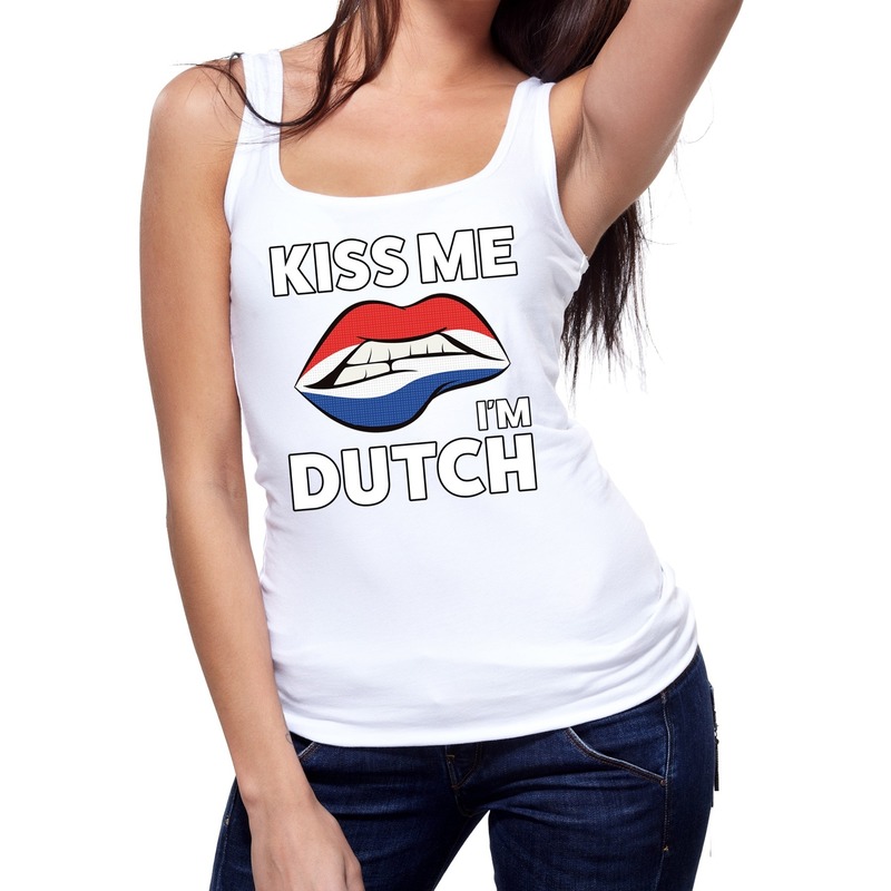 Kiss me I am Dutch tanktop-mouwloos shirt wit dames