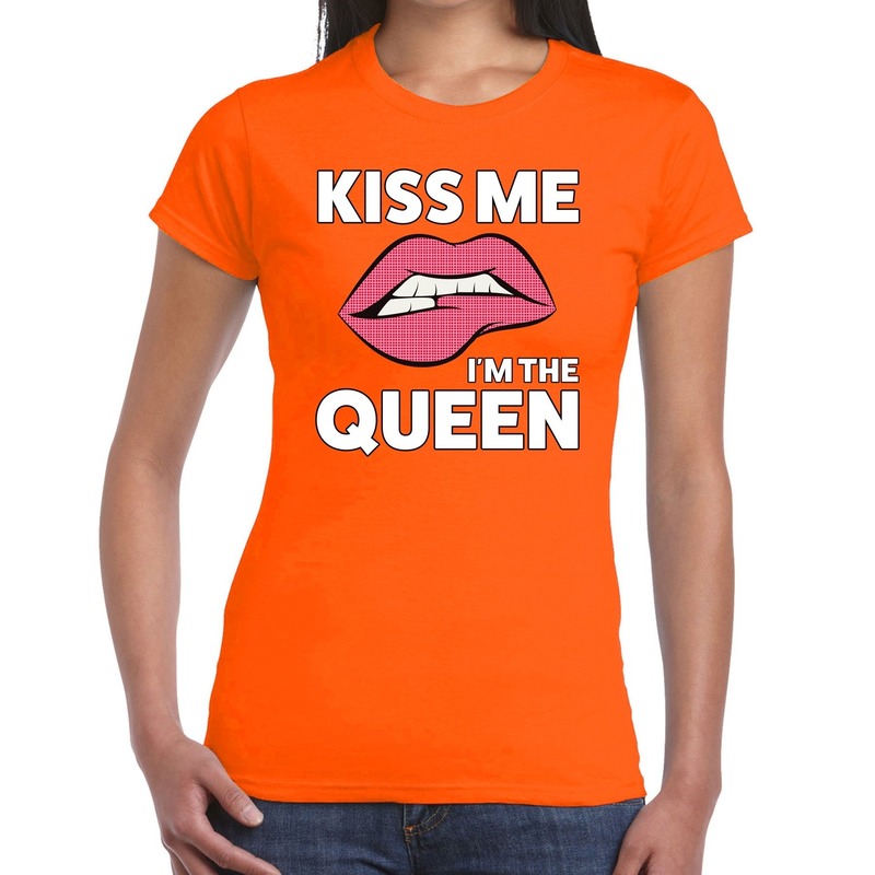 Kiss me i am the Queen t-shirt oranje dames