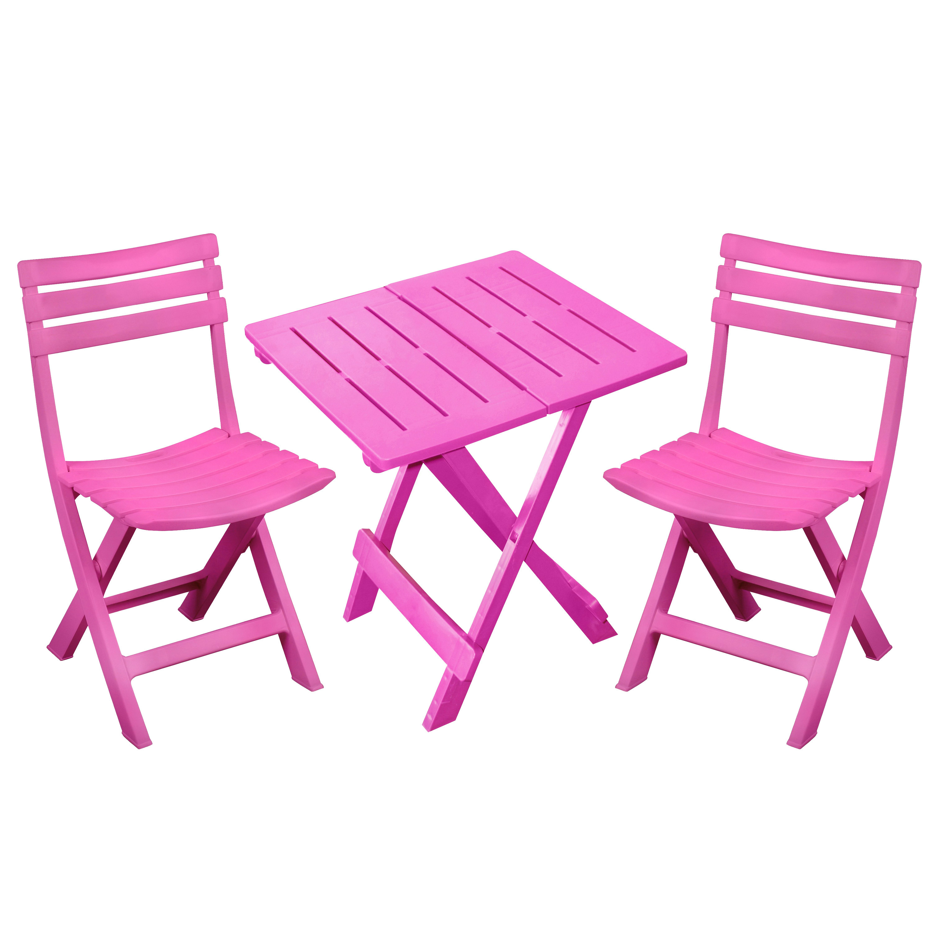 Klapstoelen 2x met bijzettafeltje set buiten roze kunststof