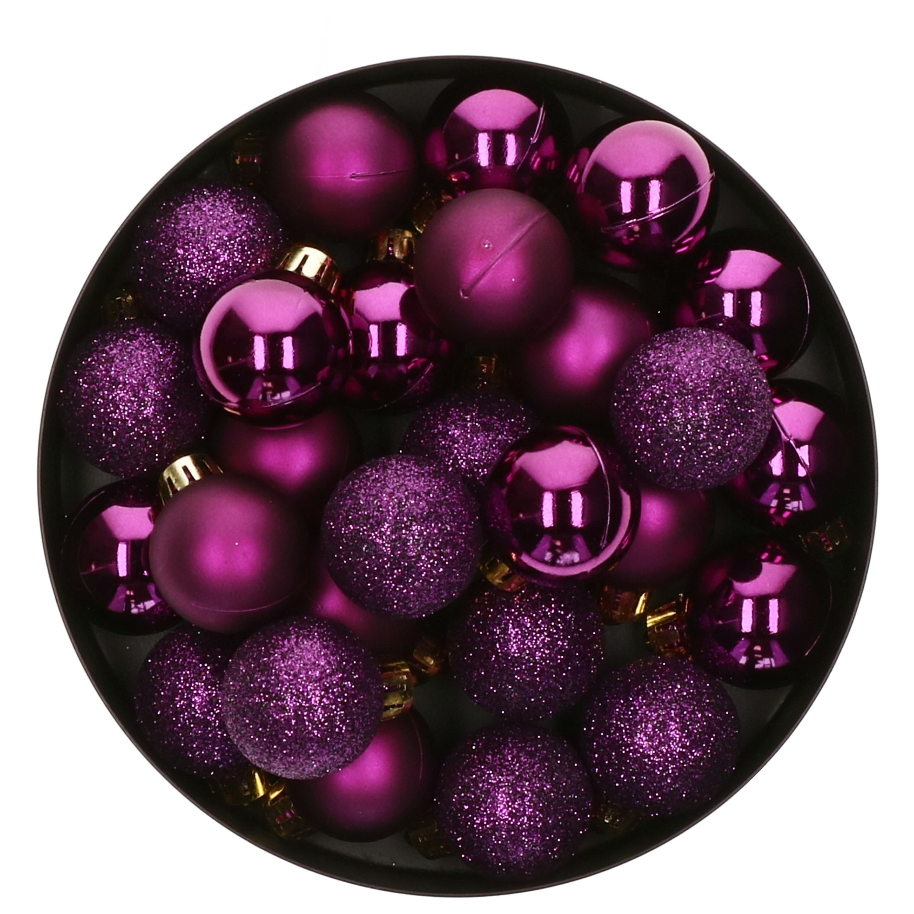 Kleine kerstballen 14x kunststof paars 3 cm