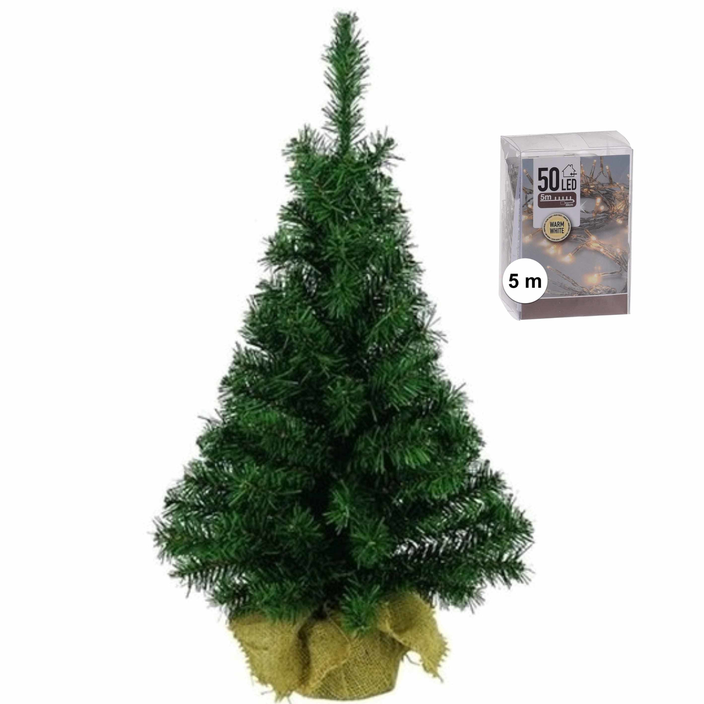 Kleine kerstboom groen 45 cm inclusief warm witte kerstverlichting