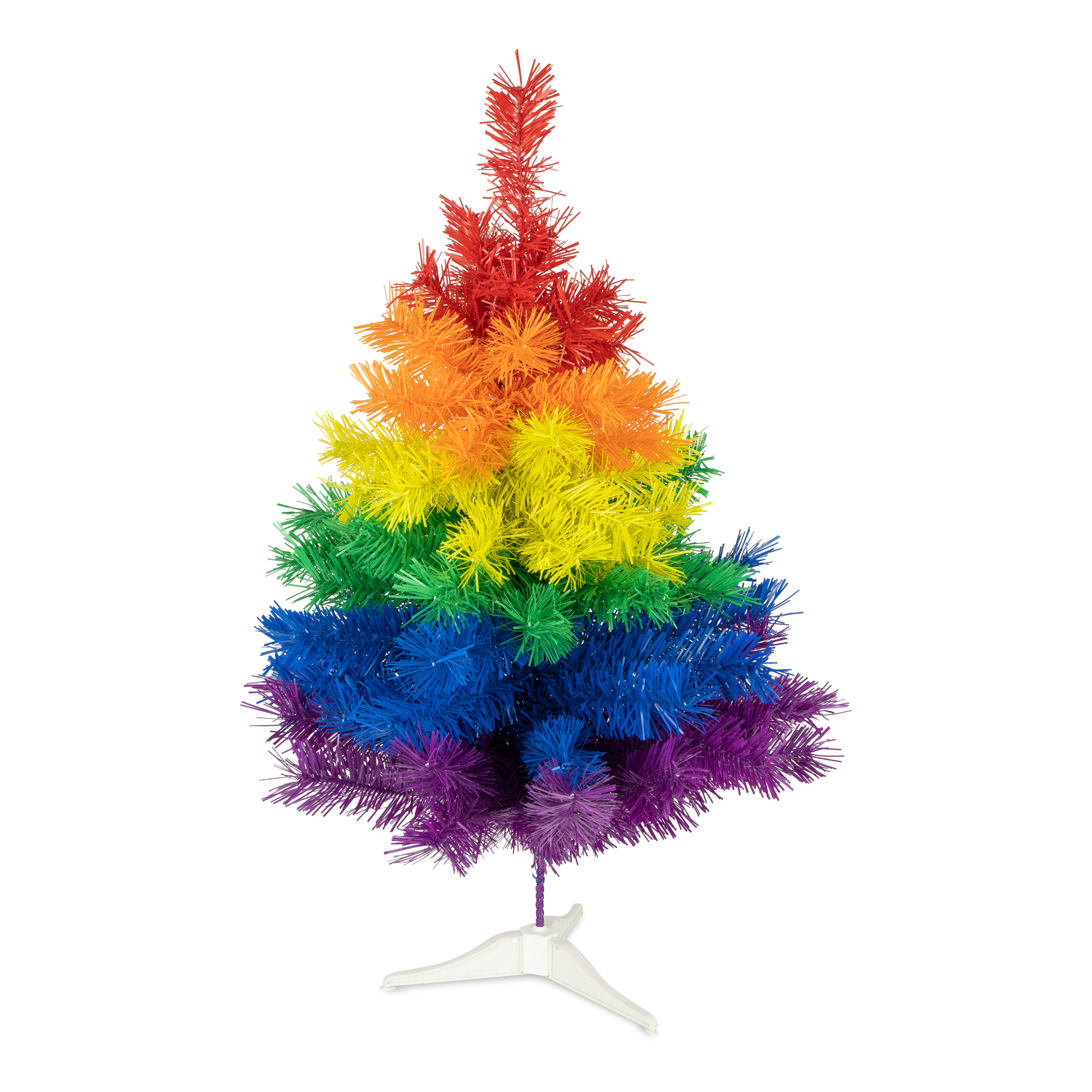 Kleine kunst kerstboom regenboog H60 cm kunststof gekleurd miniboompje