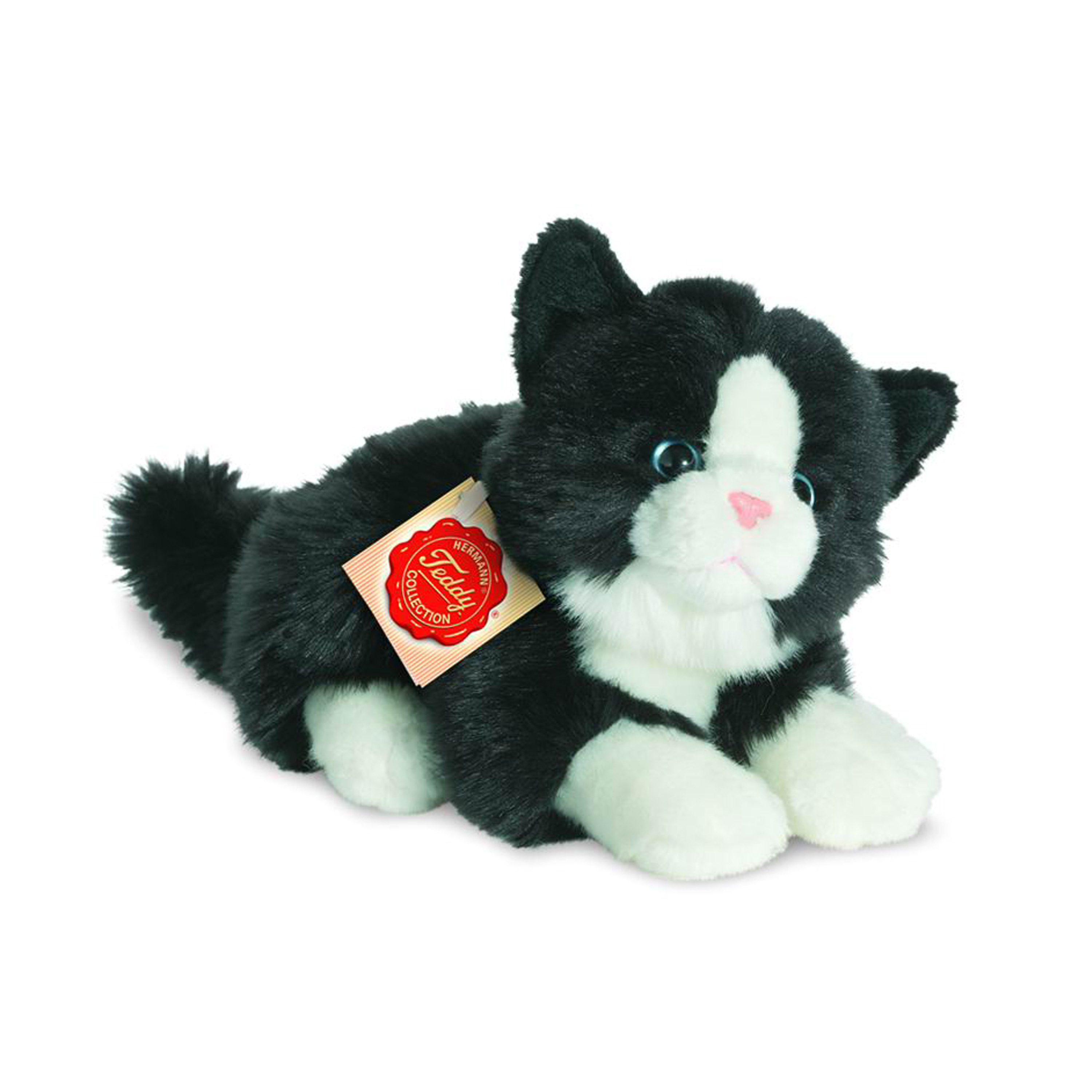 Knuffeldier kat-poes zachte pluche stof premium kwaliteit knuffels zwart-wit 20 cm