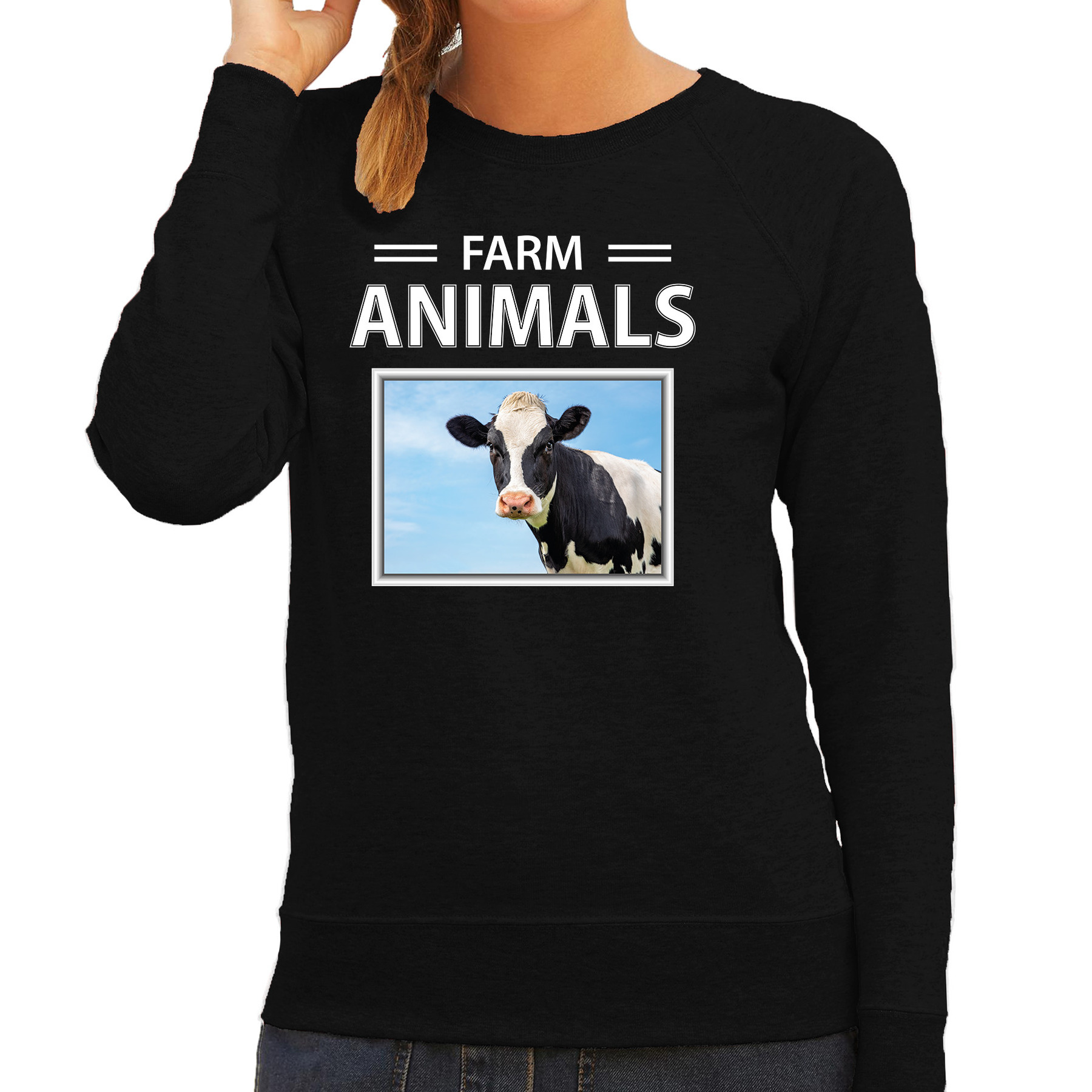 Koeien sweater-trui met dieren foto farm animals zwart voor dames