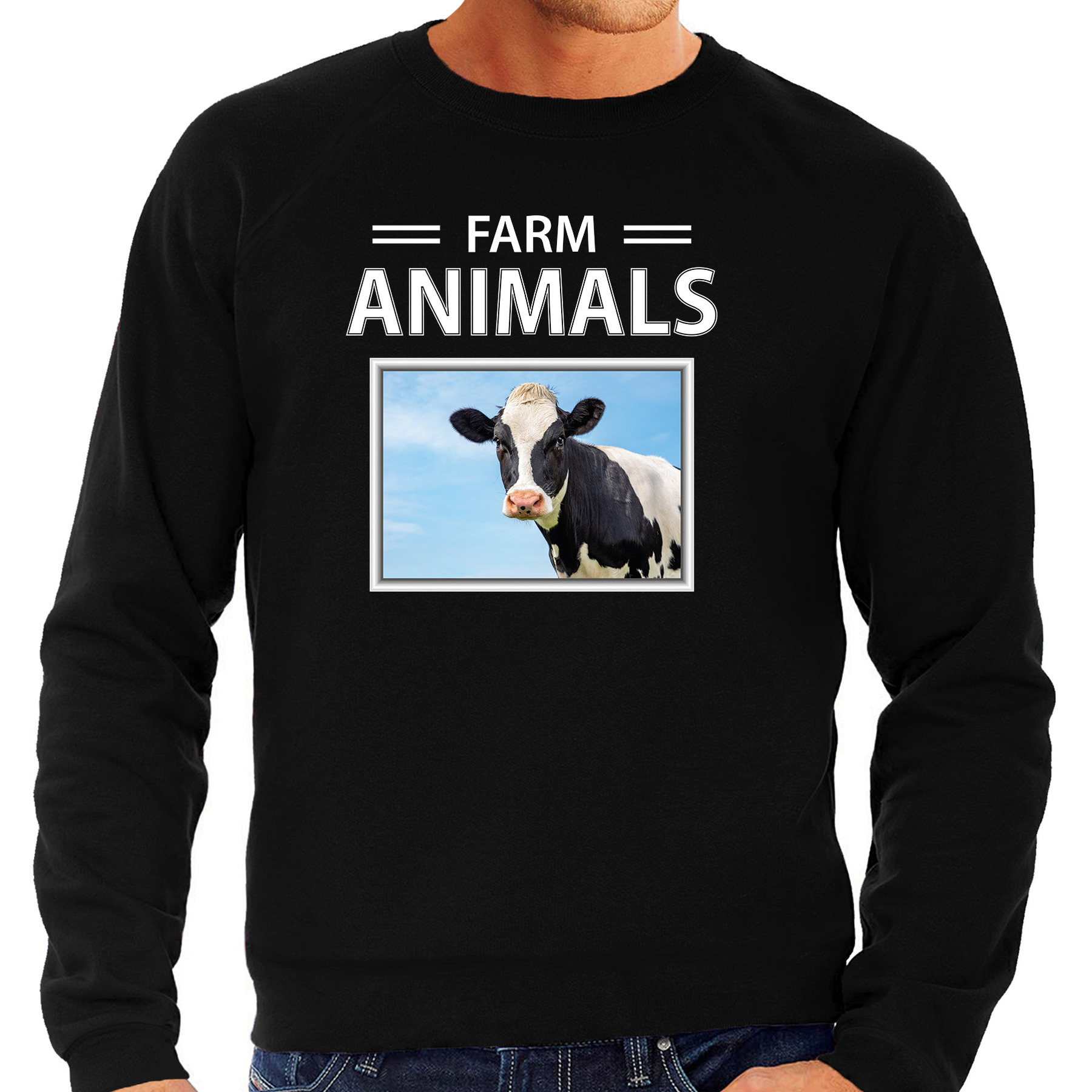 Koeien sweater-trui met dieren foto farm animals zwart voor heren