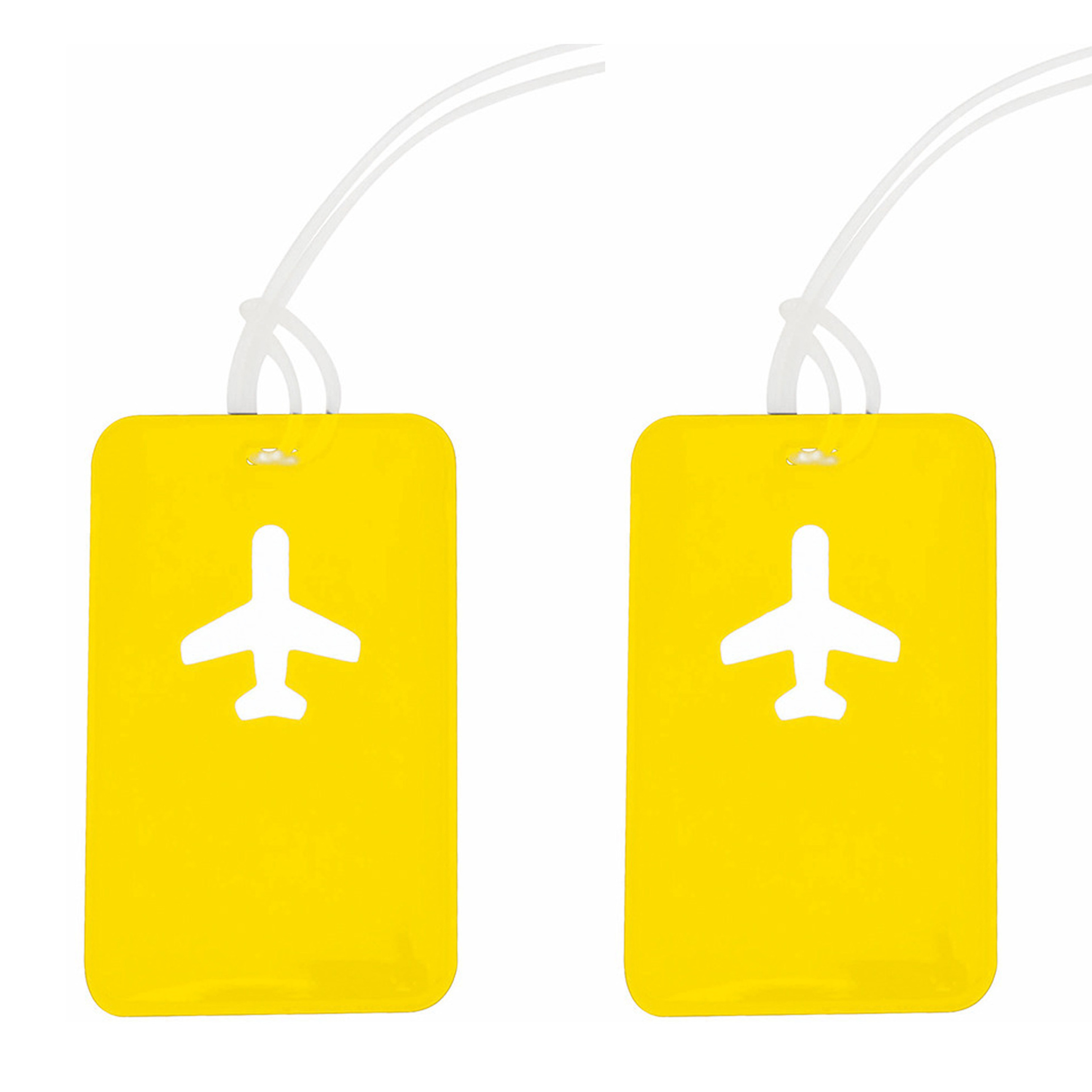 Kofferlabel van kunststof 2x geel 11 x 7 cm reiskoffer-handbagage labels