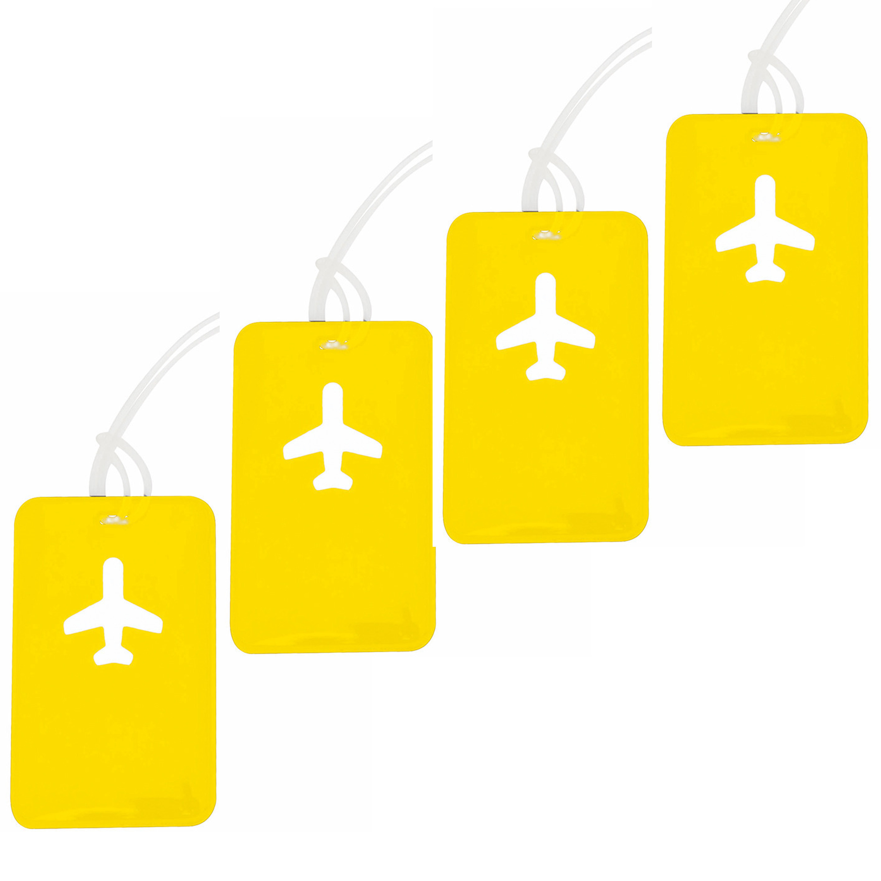 Kofferlabel van kunststof 4x geel 11 x 7 cm reiskoffer-handbagage labels