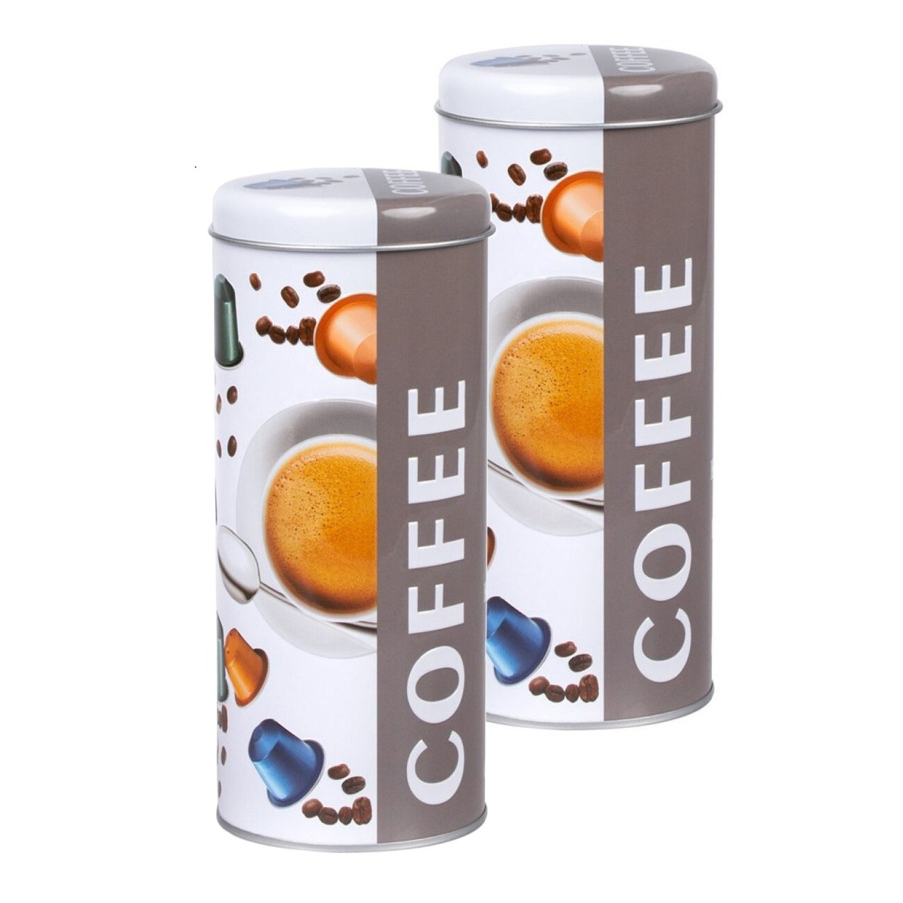 Koffie cups voorraadbus-bewaarblik 2x metaal 18 x 8 cm 1,2L