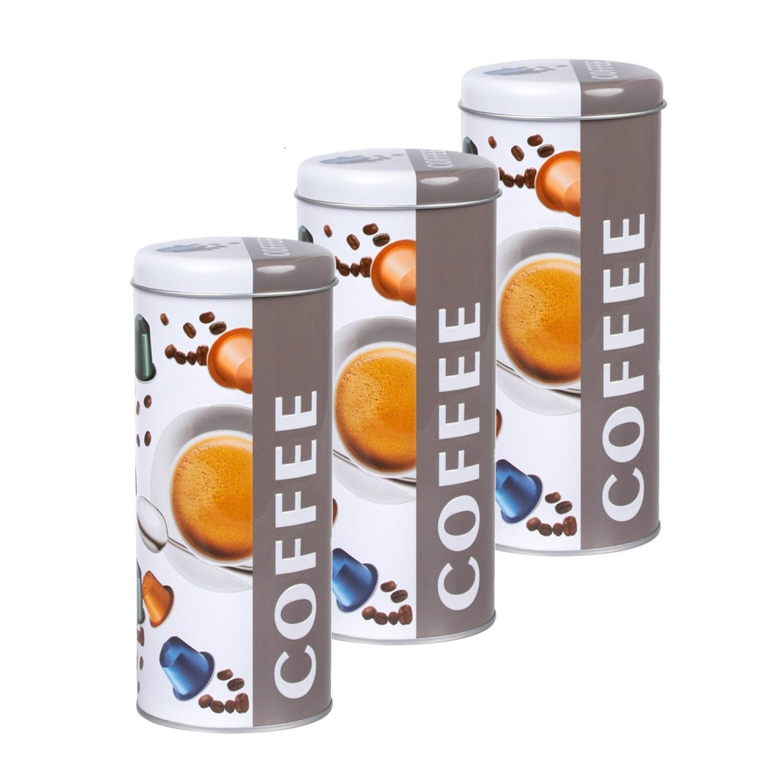 Koffie cups voorraadbus-bewaarblik 3x metaal 18 x 8 cm 1,2L