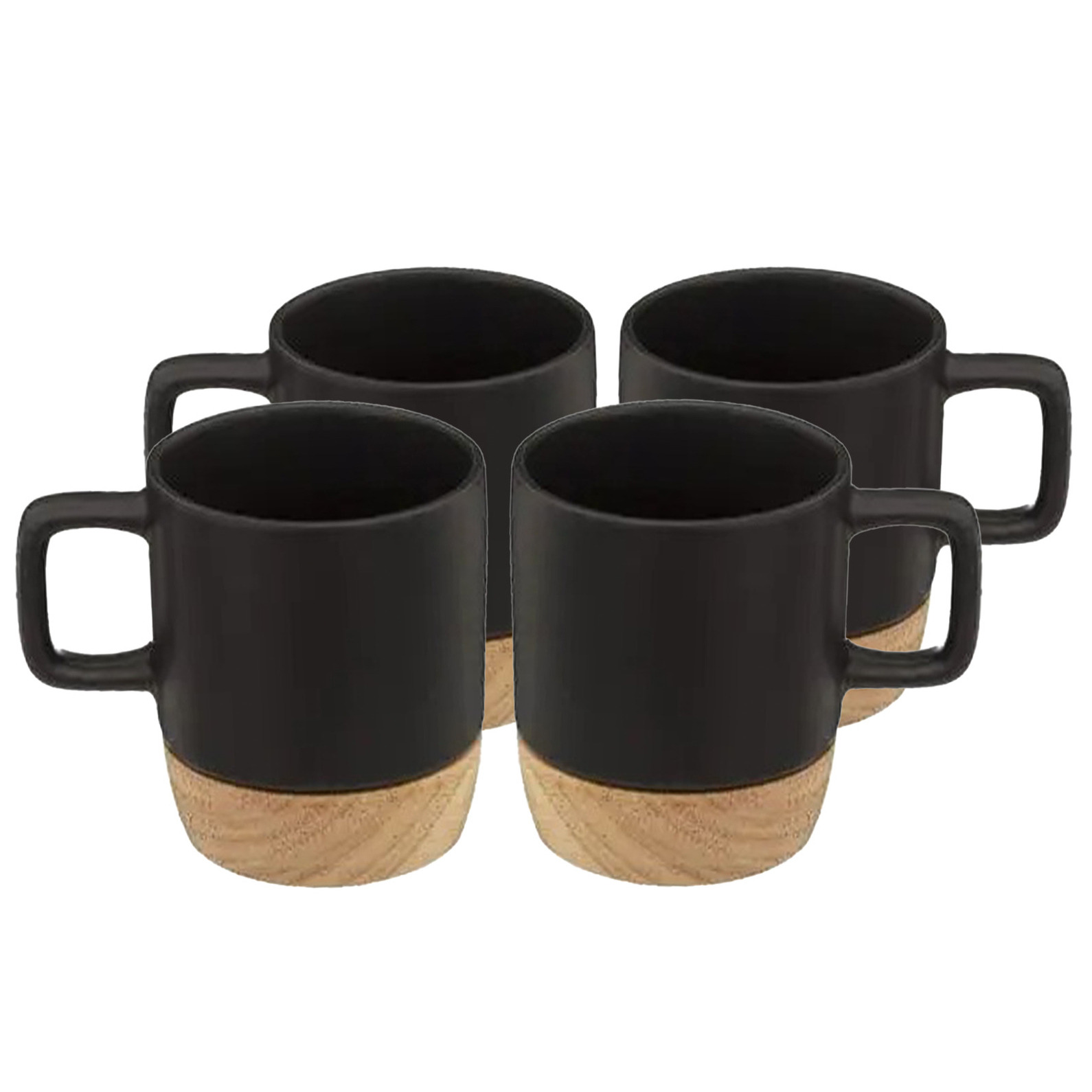 Koffiekopjes-theekopjes 12 stuks aardewerk zwart 120 ml bamboe onderzetter