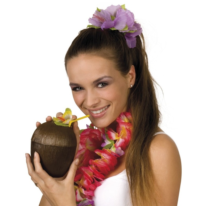 Kokosnoot drinkbeker hawaii 12 x 16 cm 400 ml