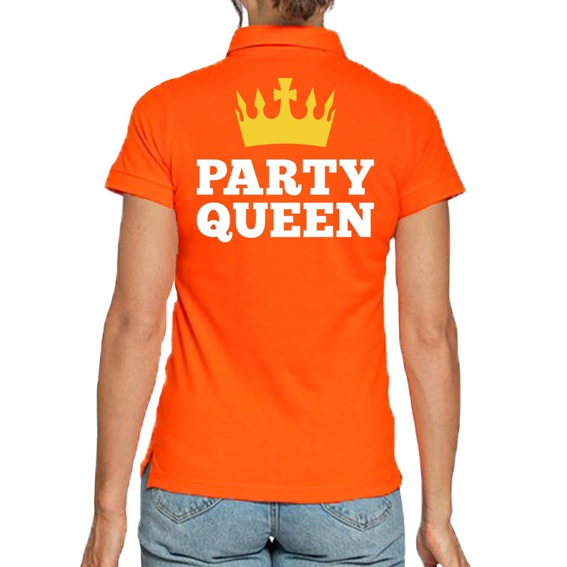Koningsdag poloshirt party queen oranje voor dames