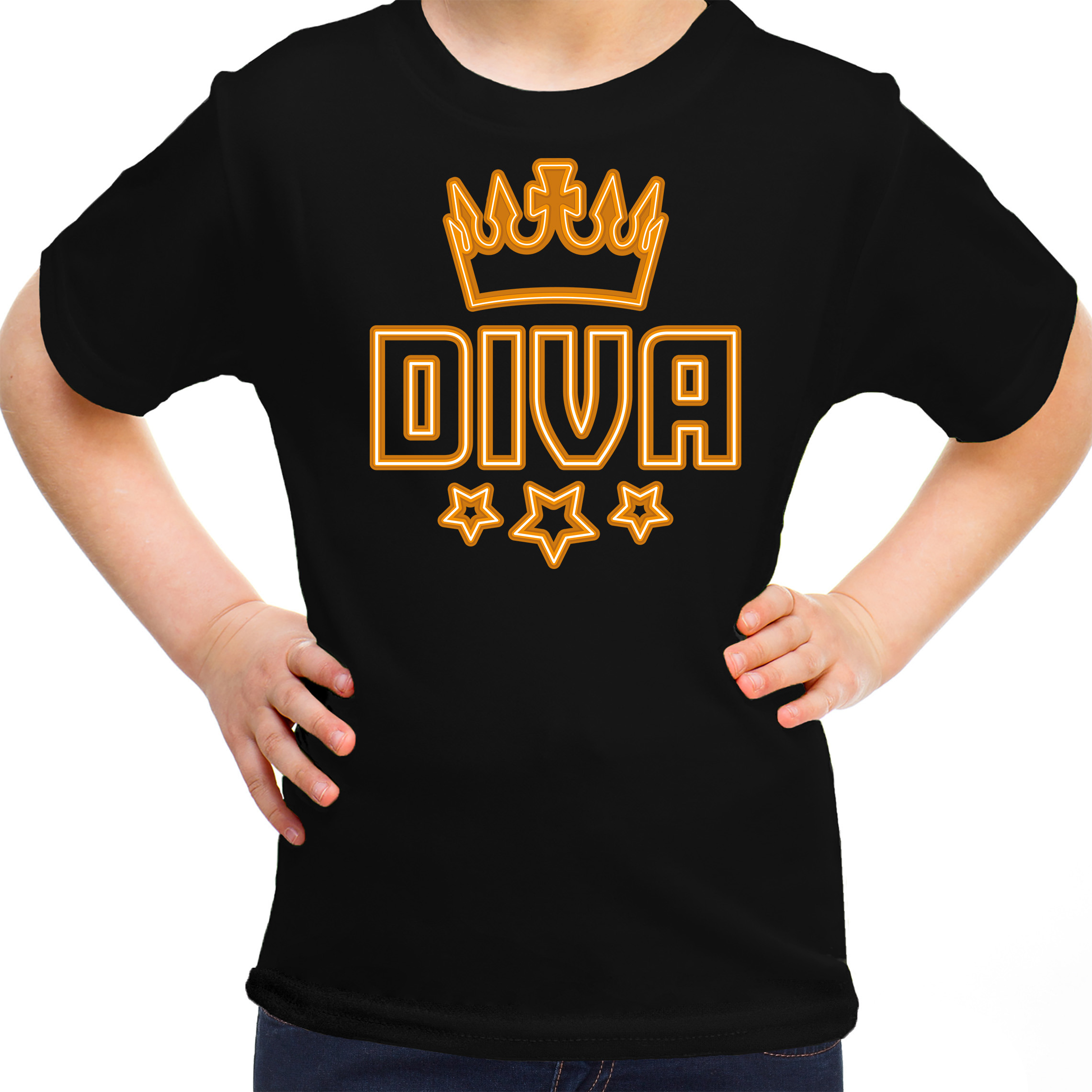 Koningsdag t-shirt diva voor meisjes zwart