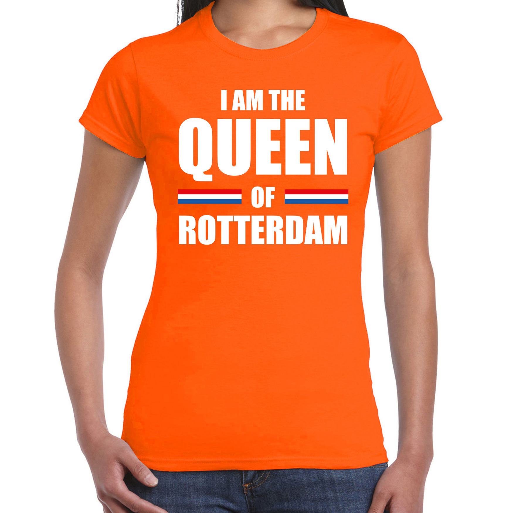 Koningsdag t-shirt I am the Queen of Rotterdam oranje voor dames