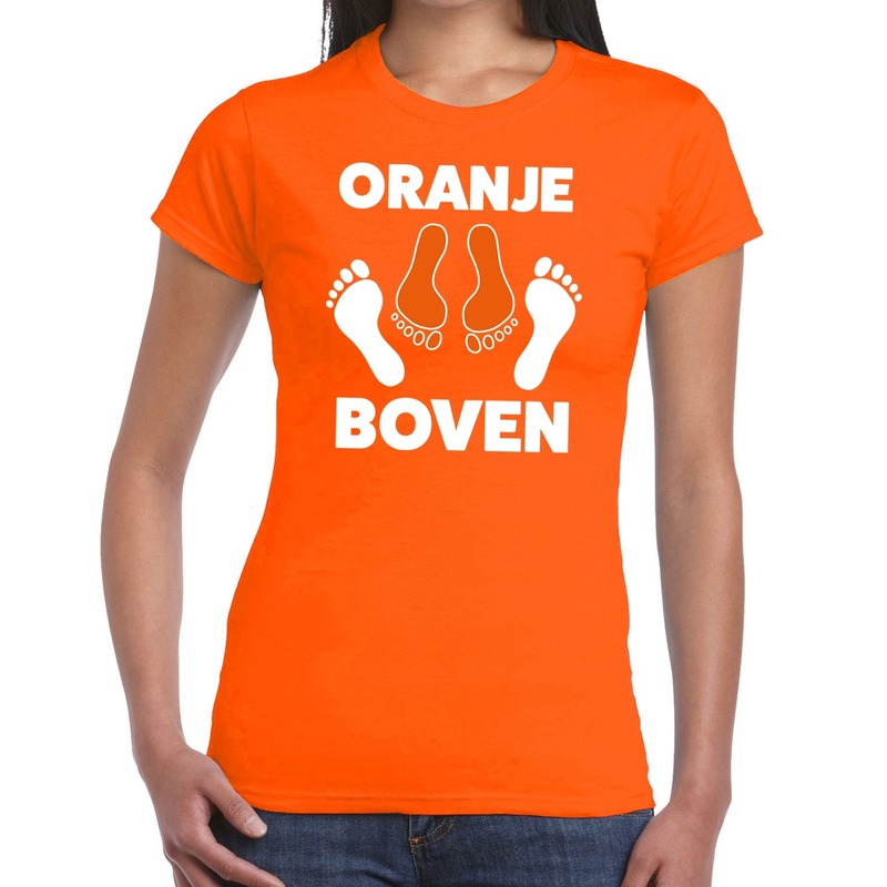 Koningsdag t-shirt oranje boven voor dames