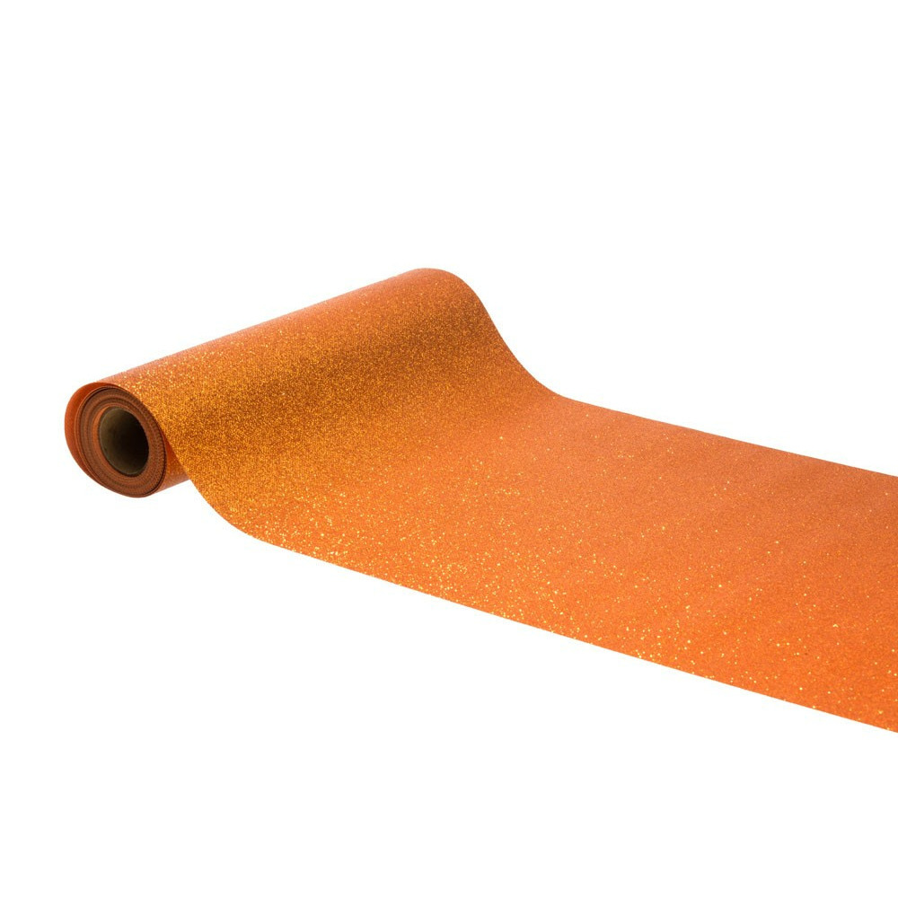 Chaks Koningsdag thema tafelloper op rol - oranje glitter - 30 x 500 cm - polyester -