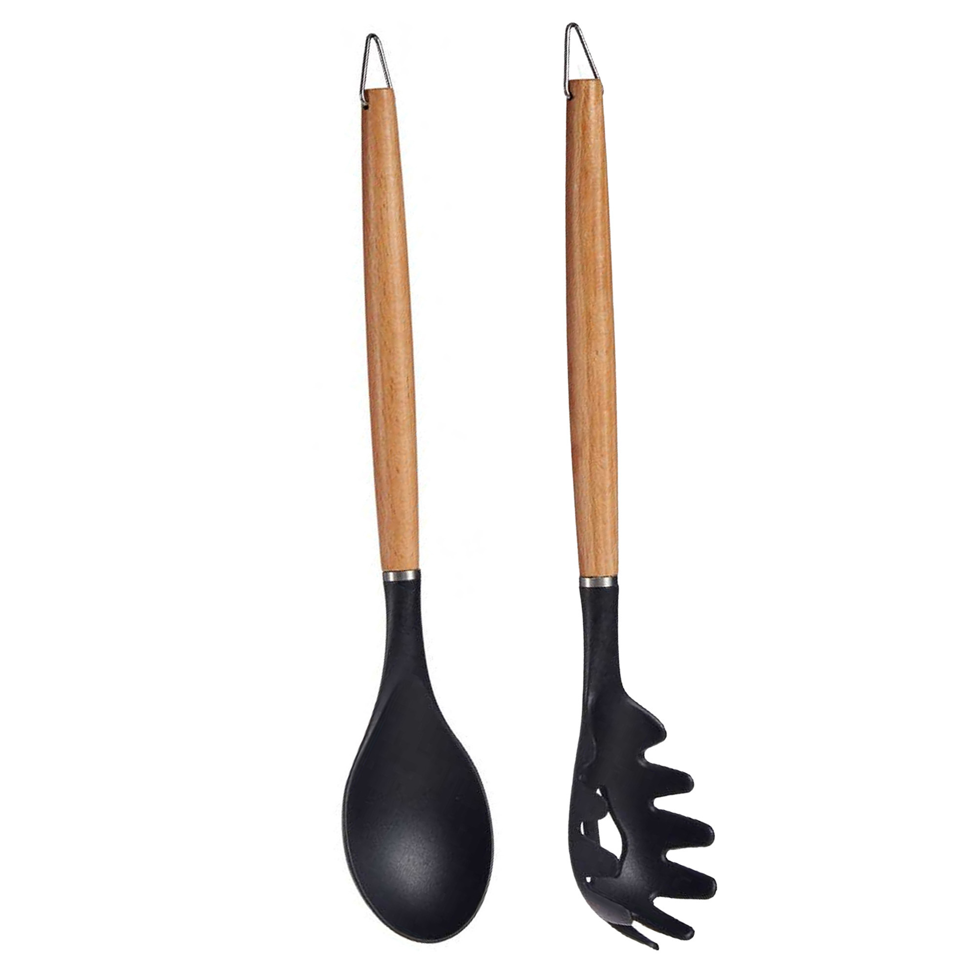 Kook-keuken gerei set van 2x stuks zwart-bruin kunststof-hout keuken-kook accessoires