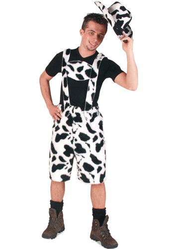 Korte lederhose met koeienprint Oktoberfest kostuum