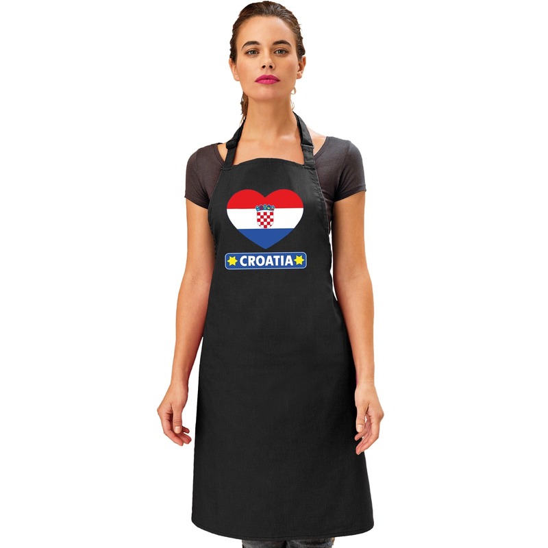 Kroatie hart vlag barbecueschort/ keukenschort zwart