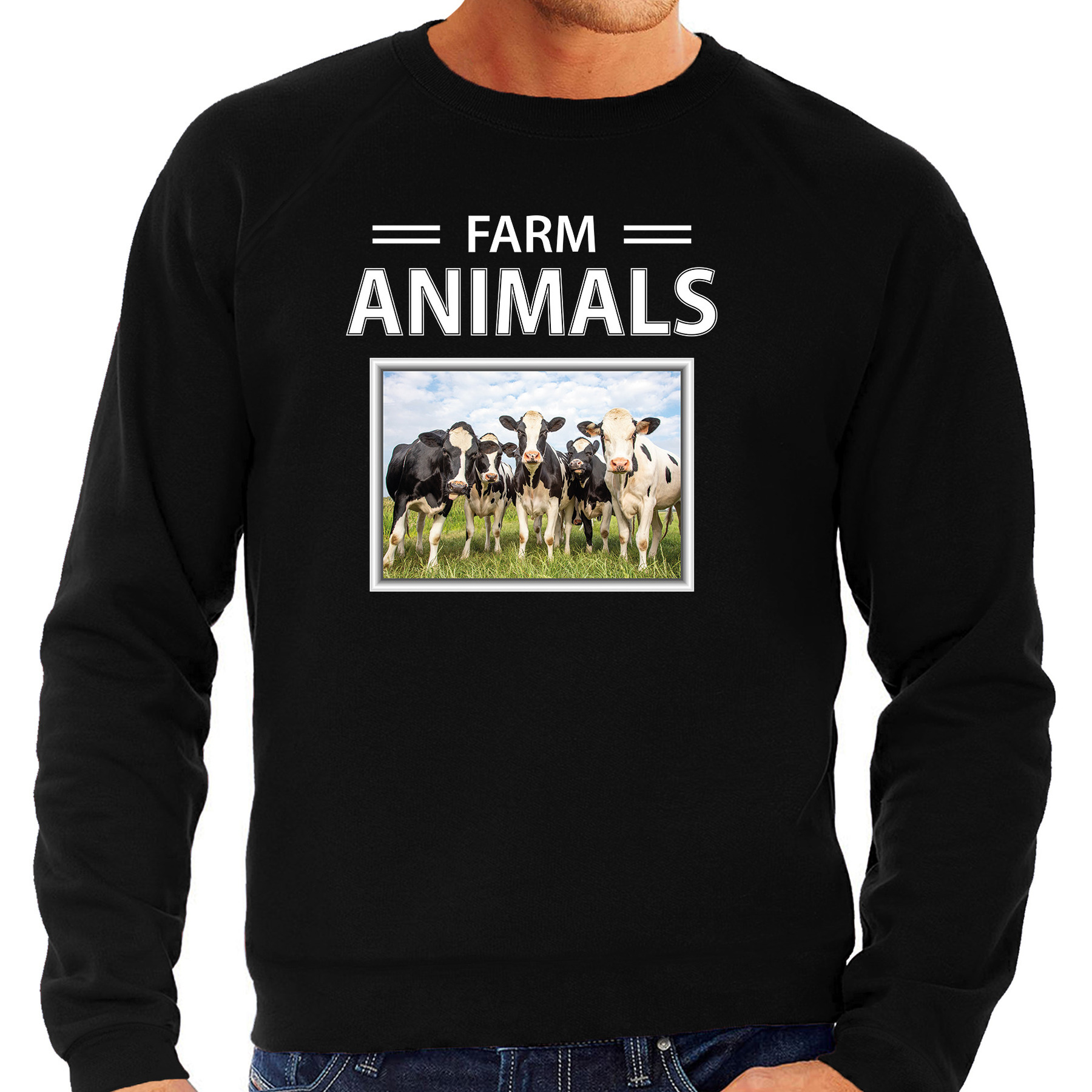 Kudde koeien sweater-trui met dieren foto farm animals zwart voor heren