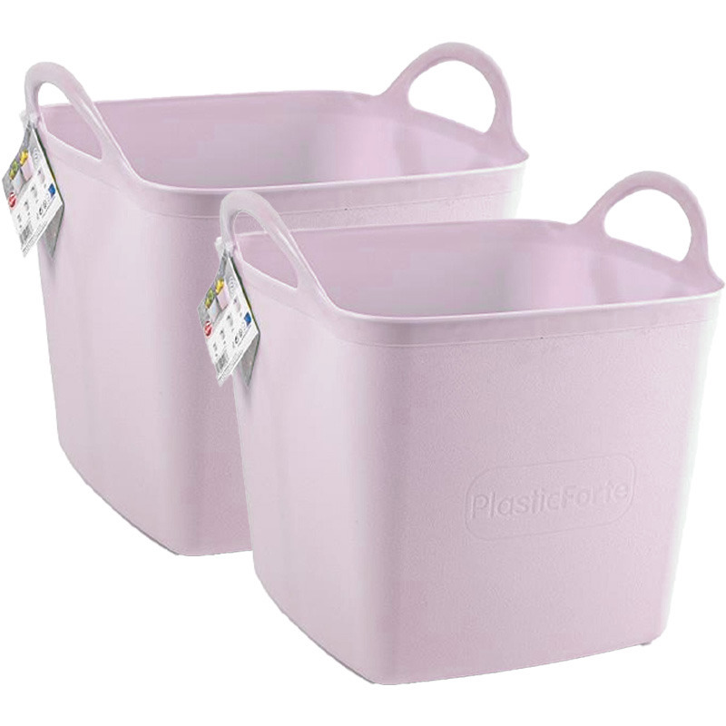 Kuip-emmer-wasmand 2x flexibel roze 27 liter vierkant kunststof