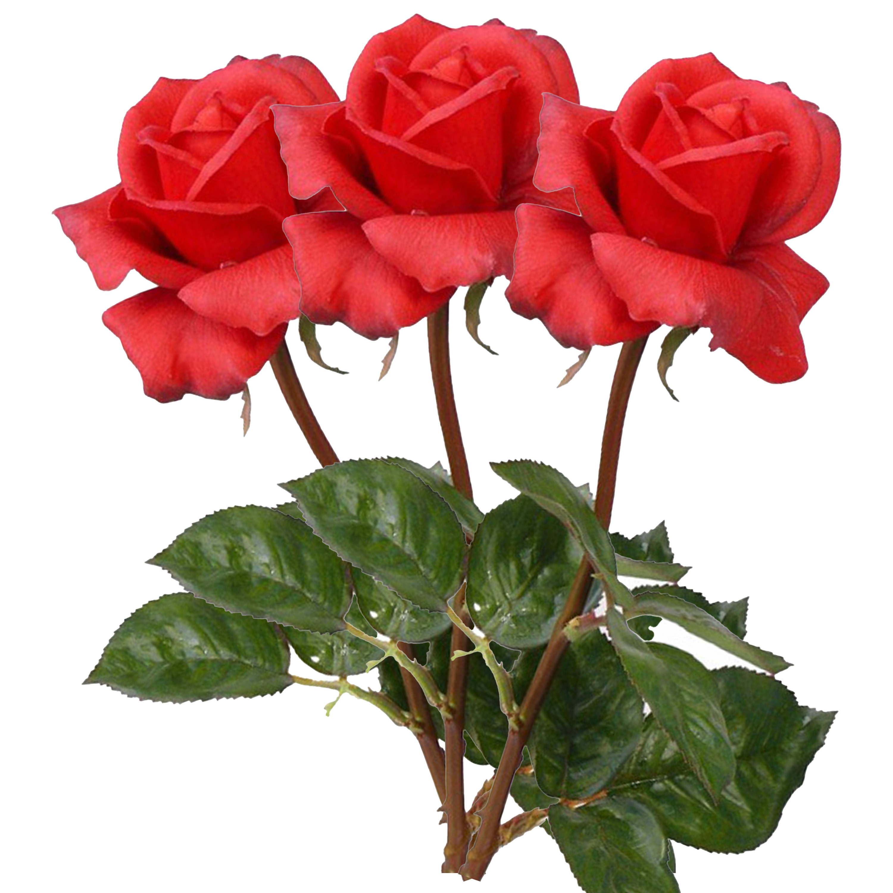 Afbeelding van Kunstbloem roos Caroline - 3x - rood - 70 cm - zijde - kunststof steel - decoratie bloemen
