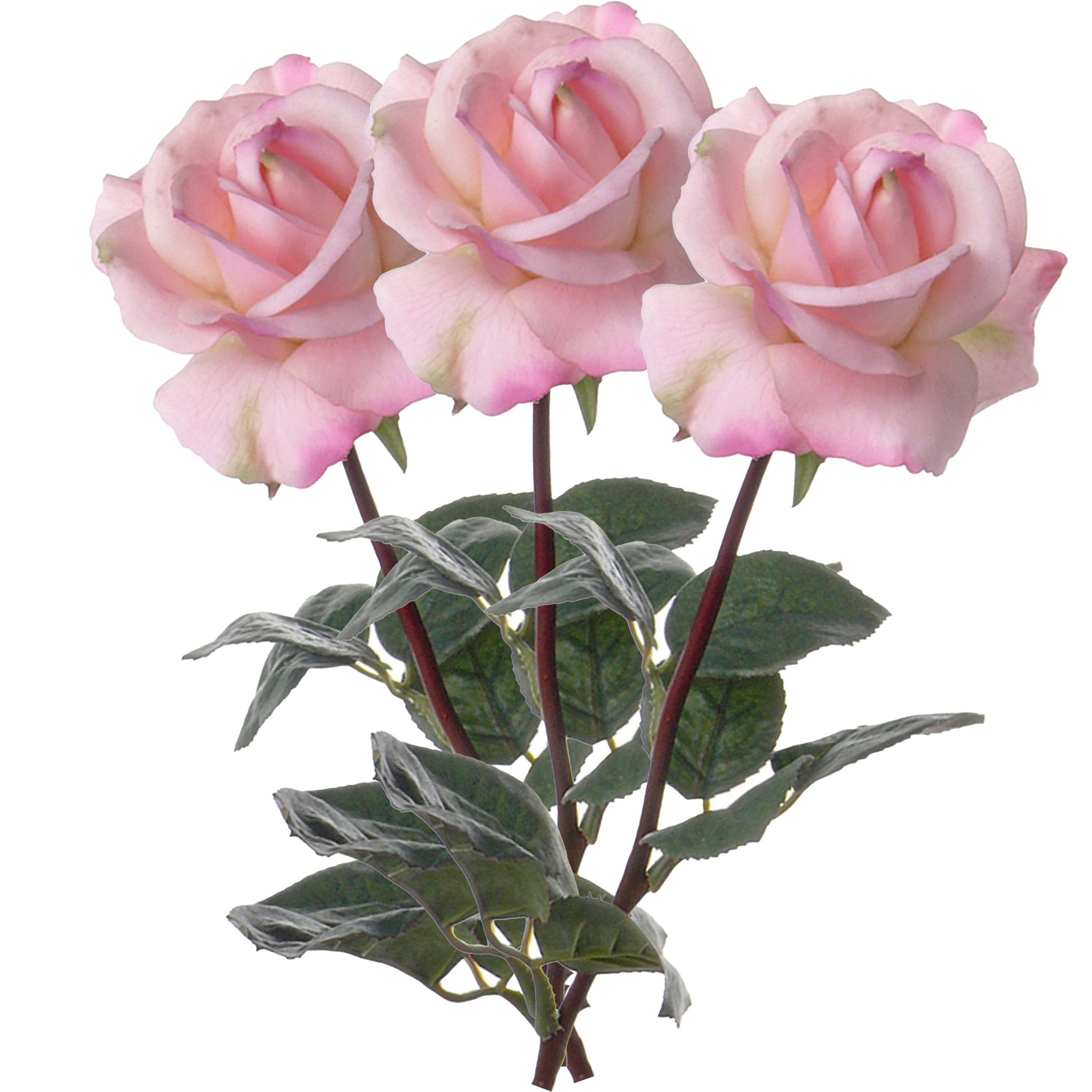 Afbeelding van Kunstbloem roos Caroline - 3x - roze - 70 cm - zijde - kunststof steel - decoratie bloemen