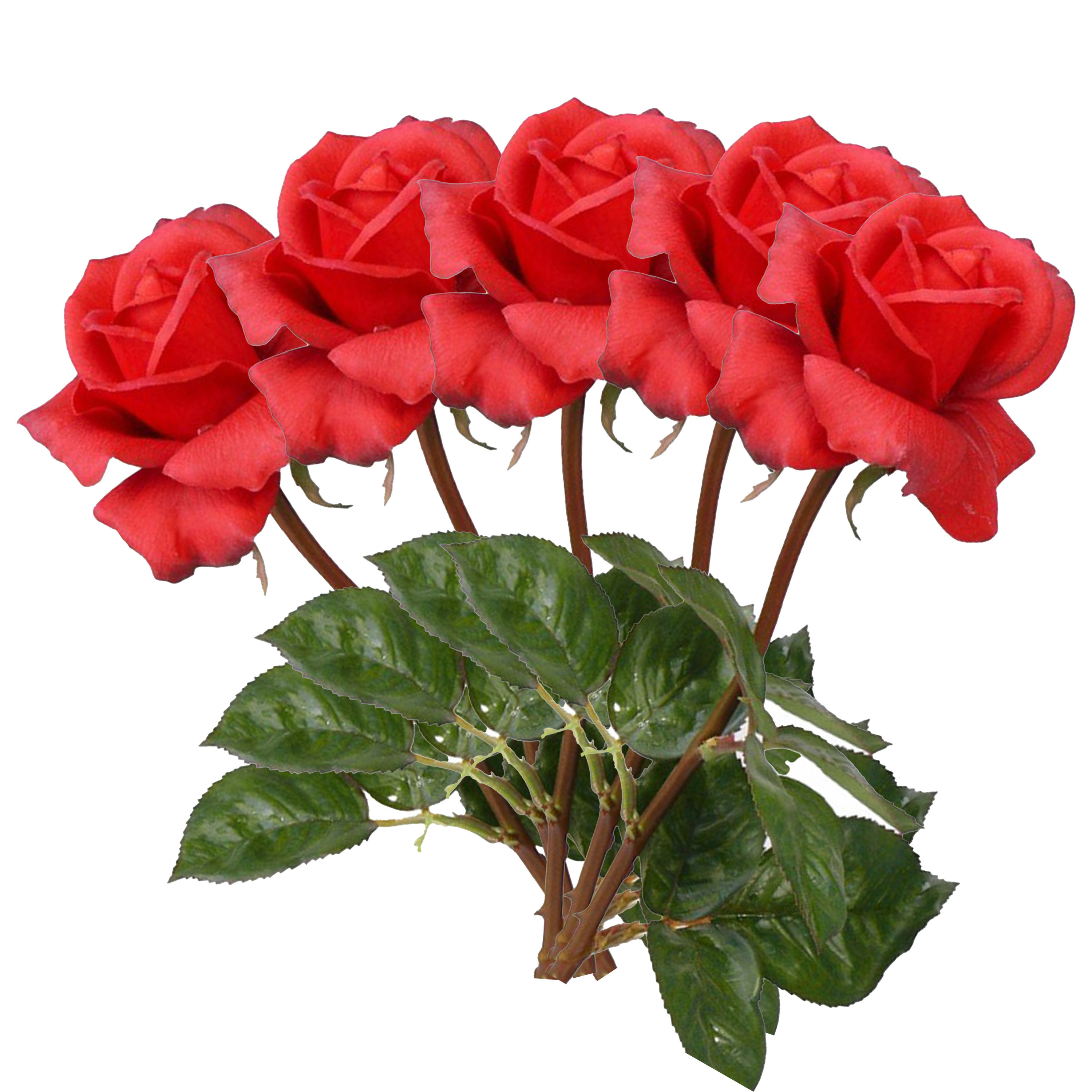 Afbeelding van Kunstbloem roos Caroline - 5x - rood - 70 cm - zijde - kunststof steel - decoratie bloemen