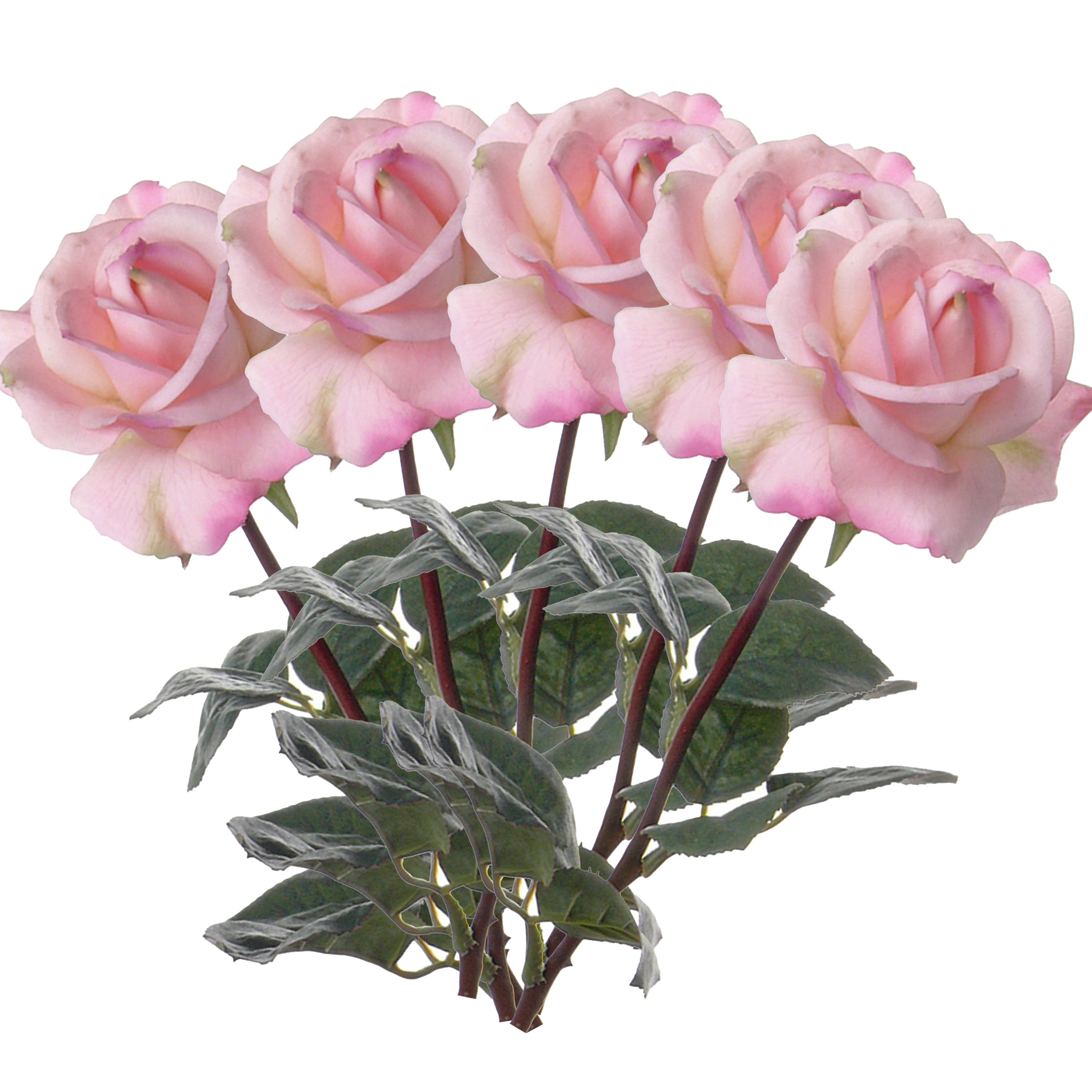Afbeelding van Kunstbloem roos Caroline - 5x - roze - 70 cm - zijde - kunststof steel - decoratie bloemen