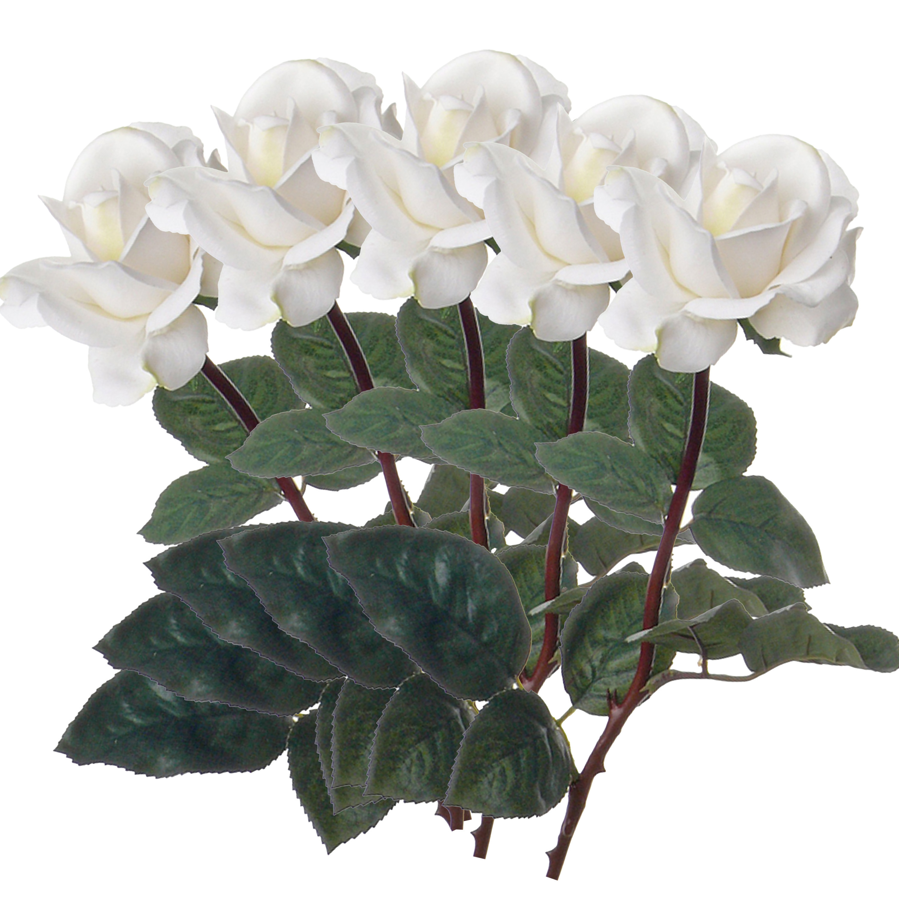 Afbeelding van Kunstbloem roos Caroline - 5x - wit - 70 cm - zijde - kunststof steel - decoratie bloemen